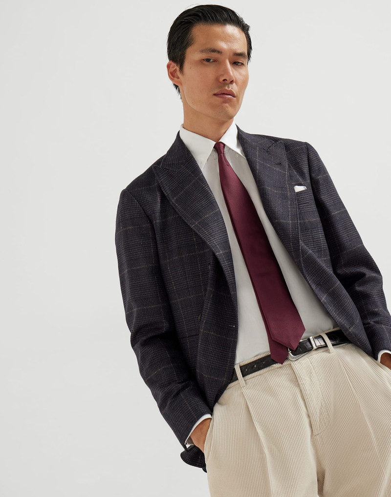 Cashmere and virgin wool Prince of Wales one-and-a-half breasted deconstructed blazer 4