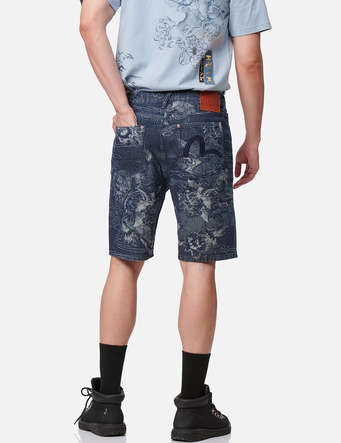 KOMAINU JACQUARD DENIM SHORTS - 4