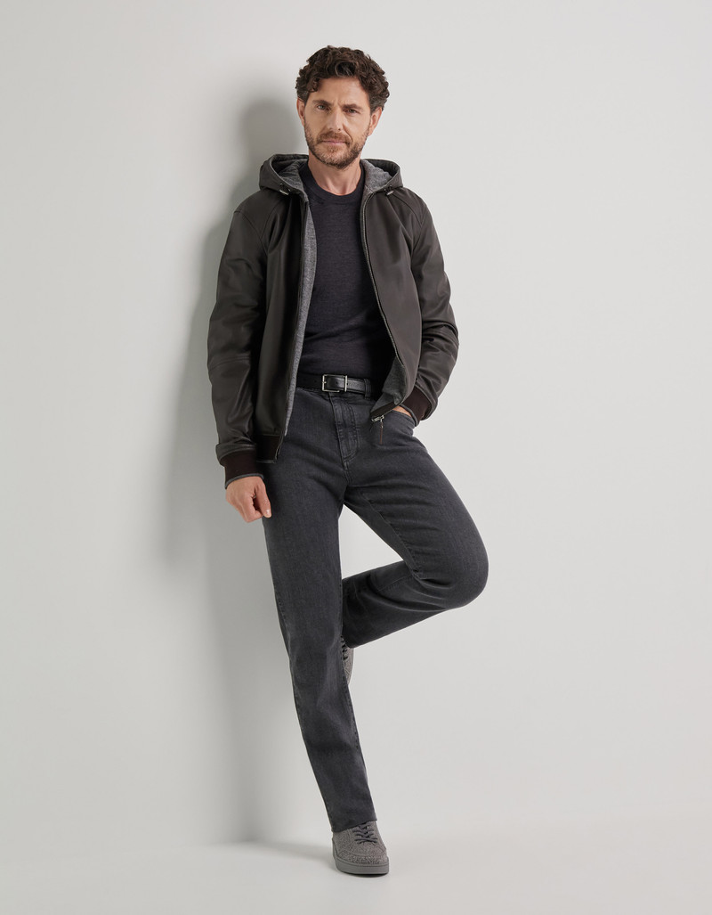 Canali HOODED BLOUSON IN BROWN NAPA LEATHER outlook