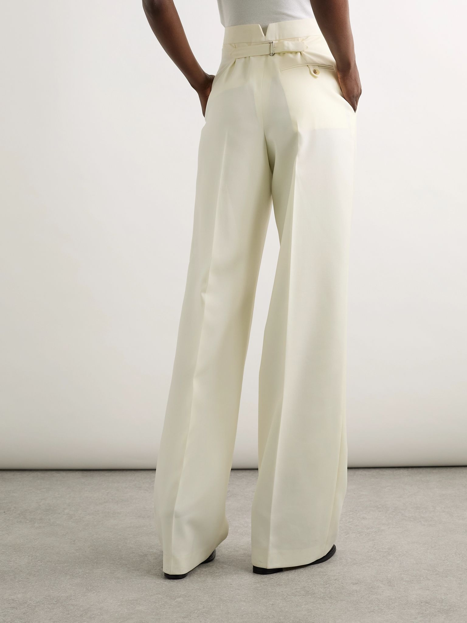 Pleated wool-twill wide-leg pants Off-white - 4