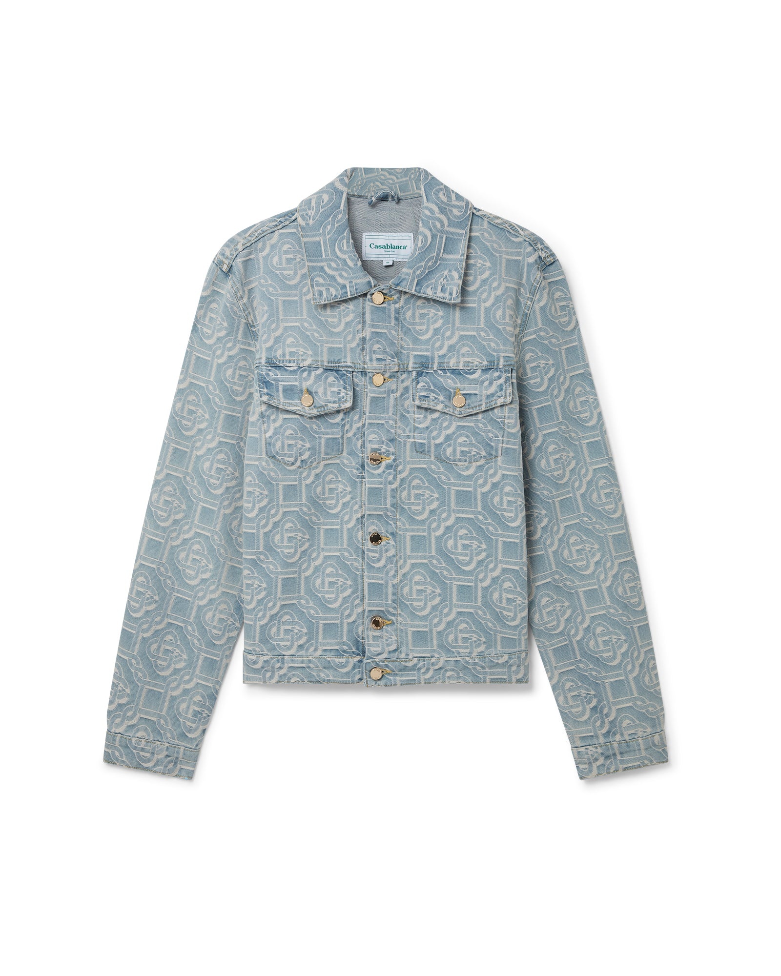 Allover GCDS logo denim jacket: Unisex Outerwear Light blue