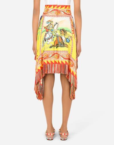 Dolce & Gabbana Short Carretto-print twill skirt with fringing outlook