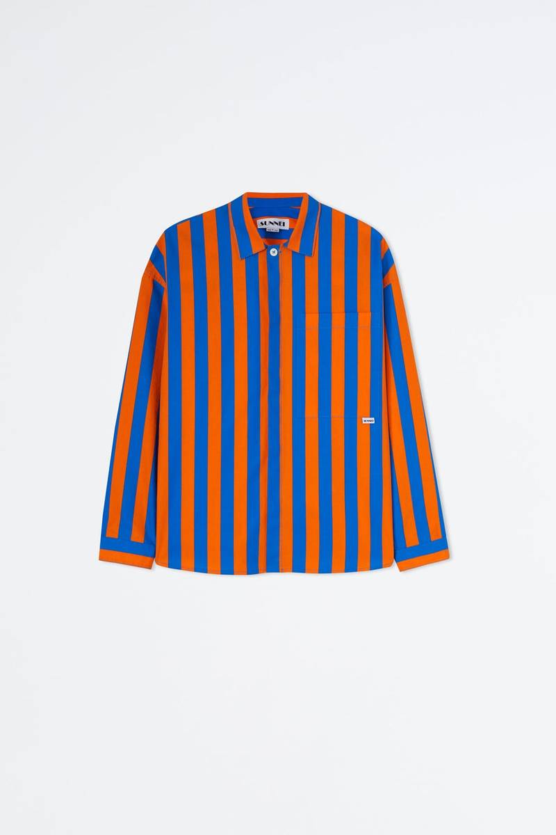 OVERSIZED SHIRT WITH ORANGE & AZURE STRIPES 1