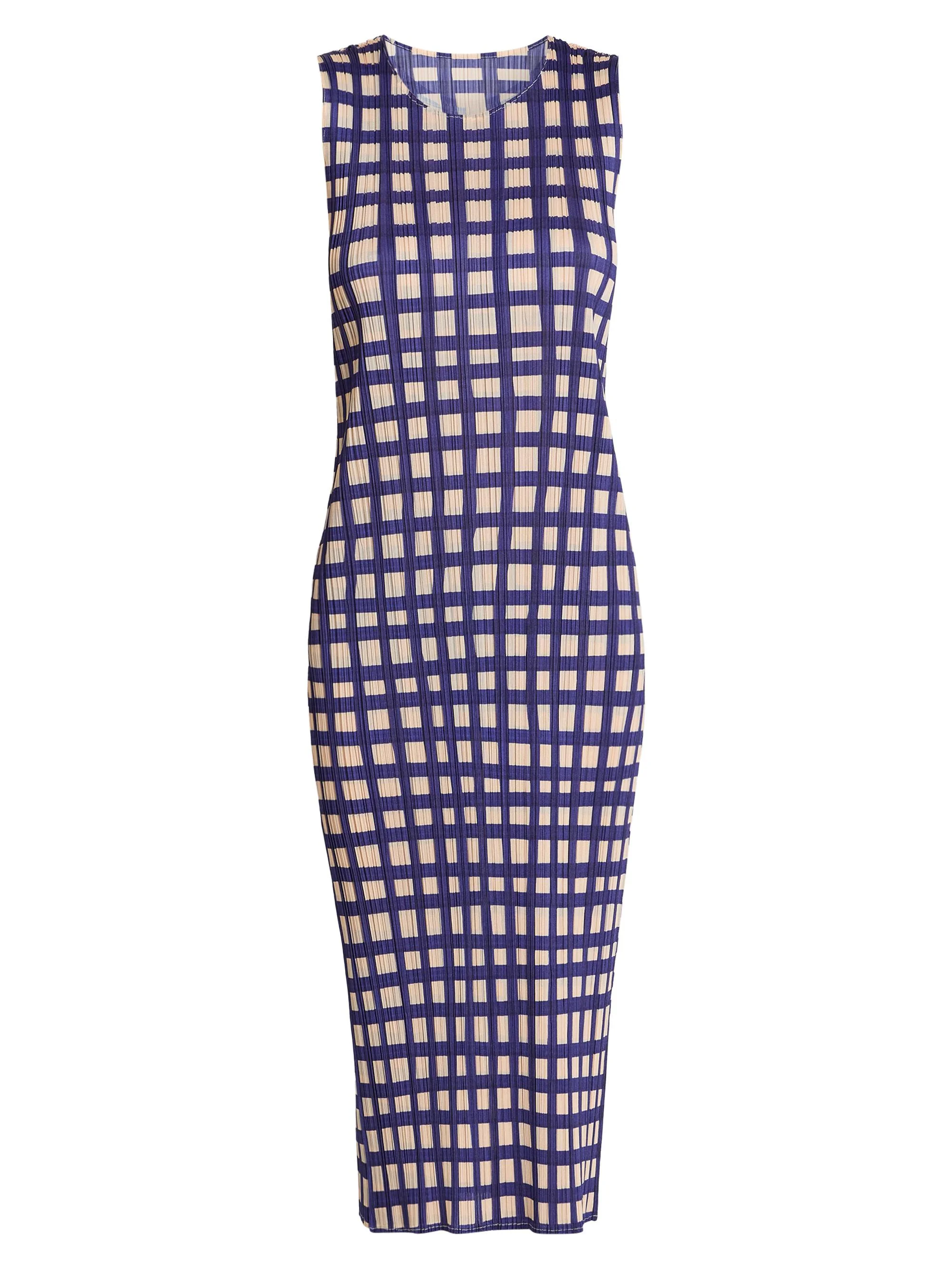 Women's Basket Printed Plissé Midi-Dress - Navy - 1