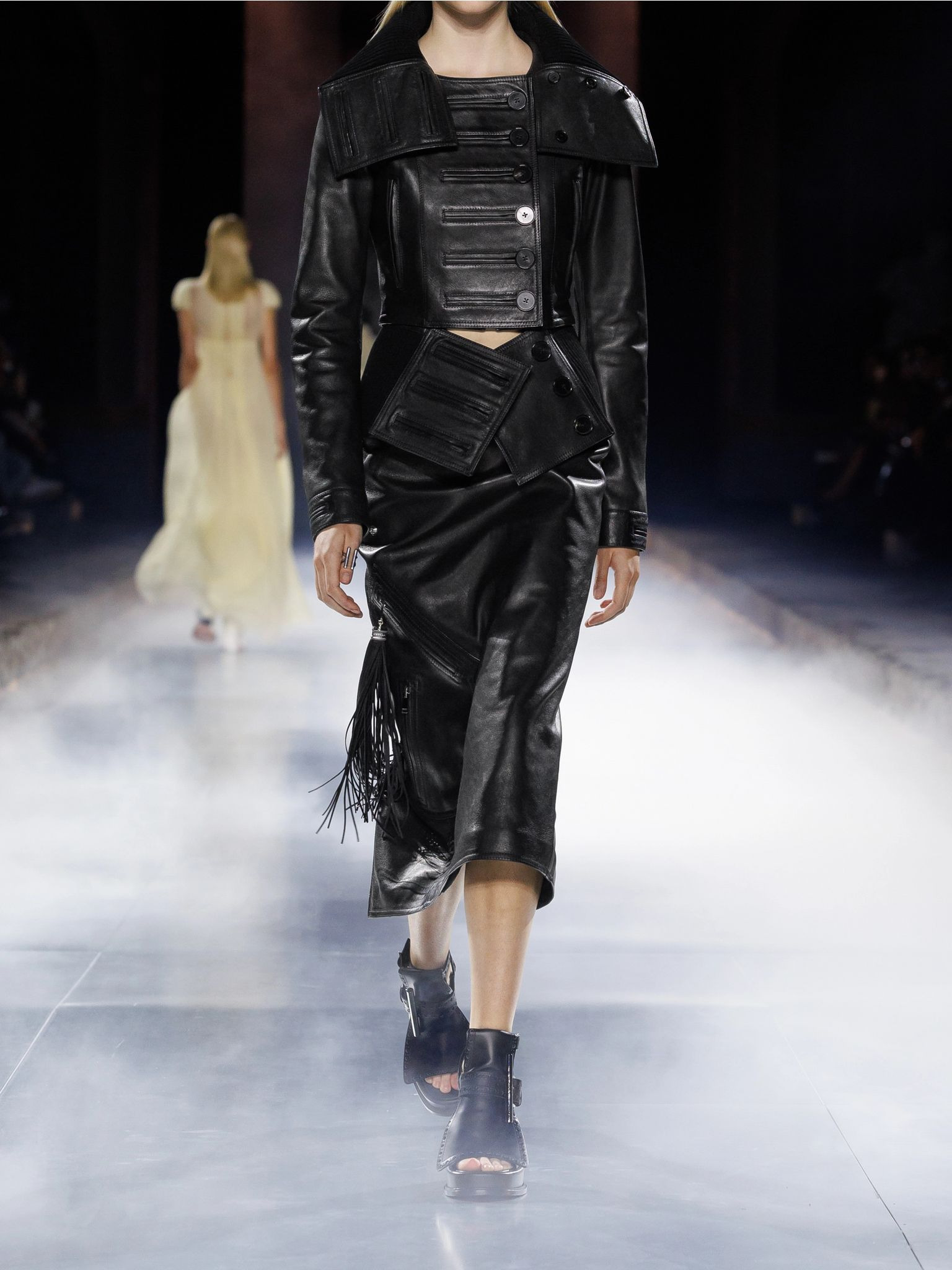 Paneled leather and ribbed cotton-blend jacket Black - 4