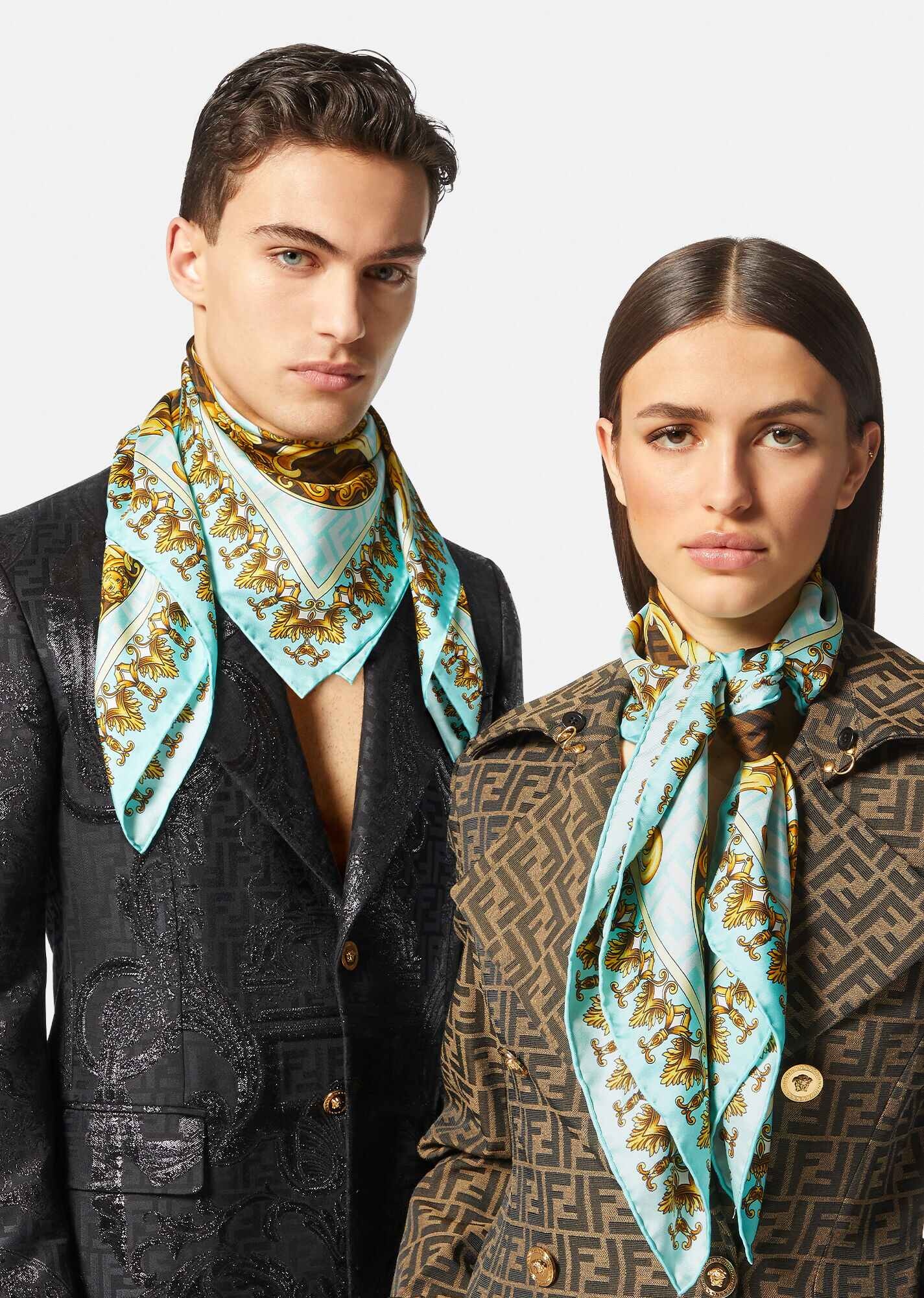 Fendace Gold Baroque Silk Foulard - 3