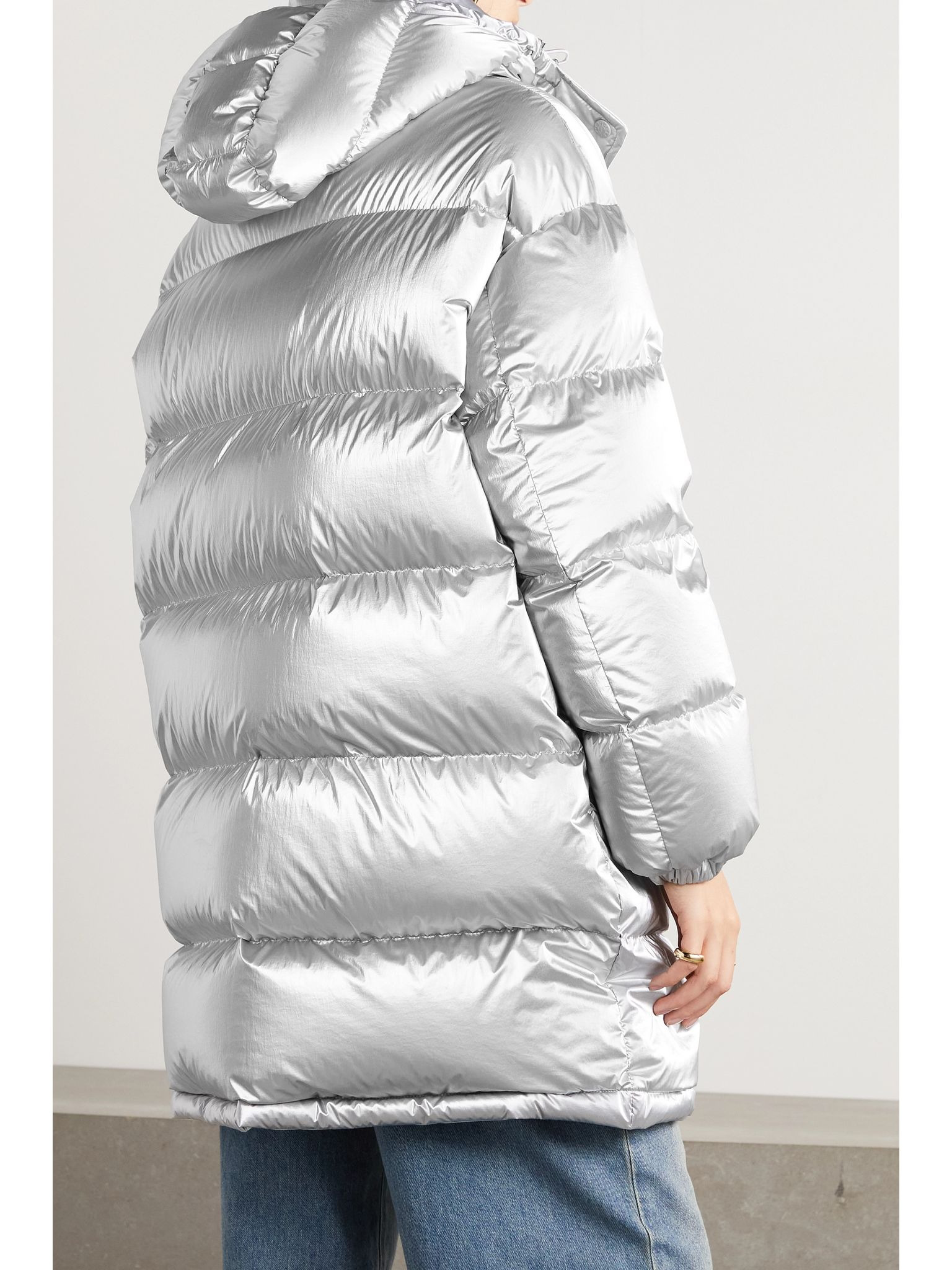 Gaou hooded quilted metallic shell down jacket Silver - 4