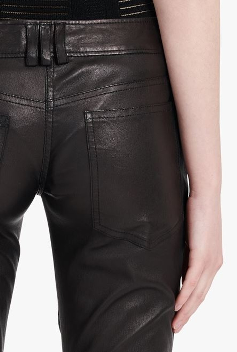 Low-rise black leather bootcut pants 8