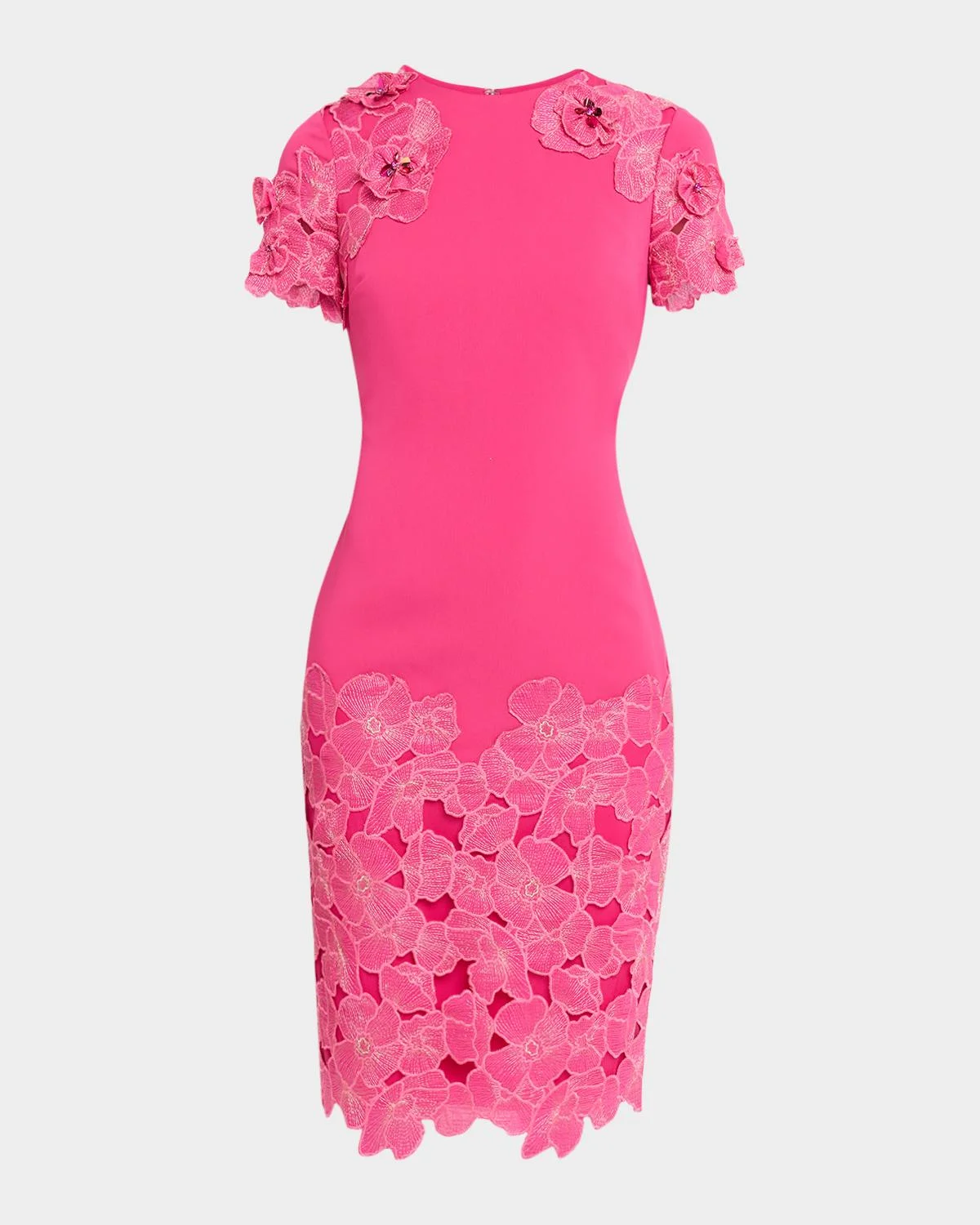 Floral Lace & Crepe Bodycon Dress - 1
