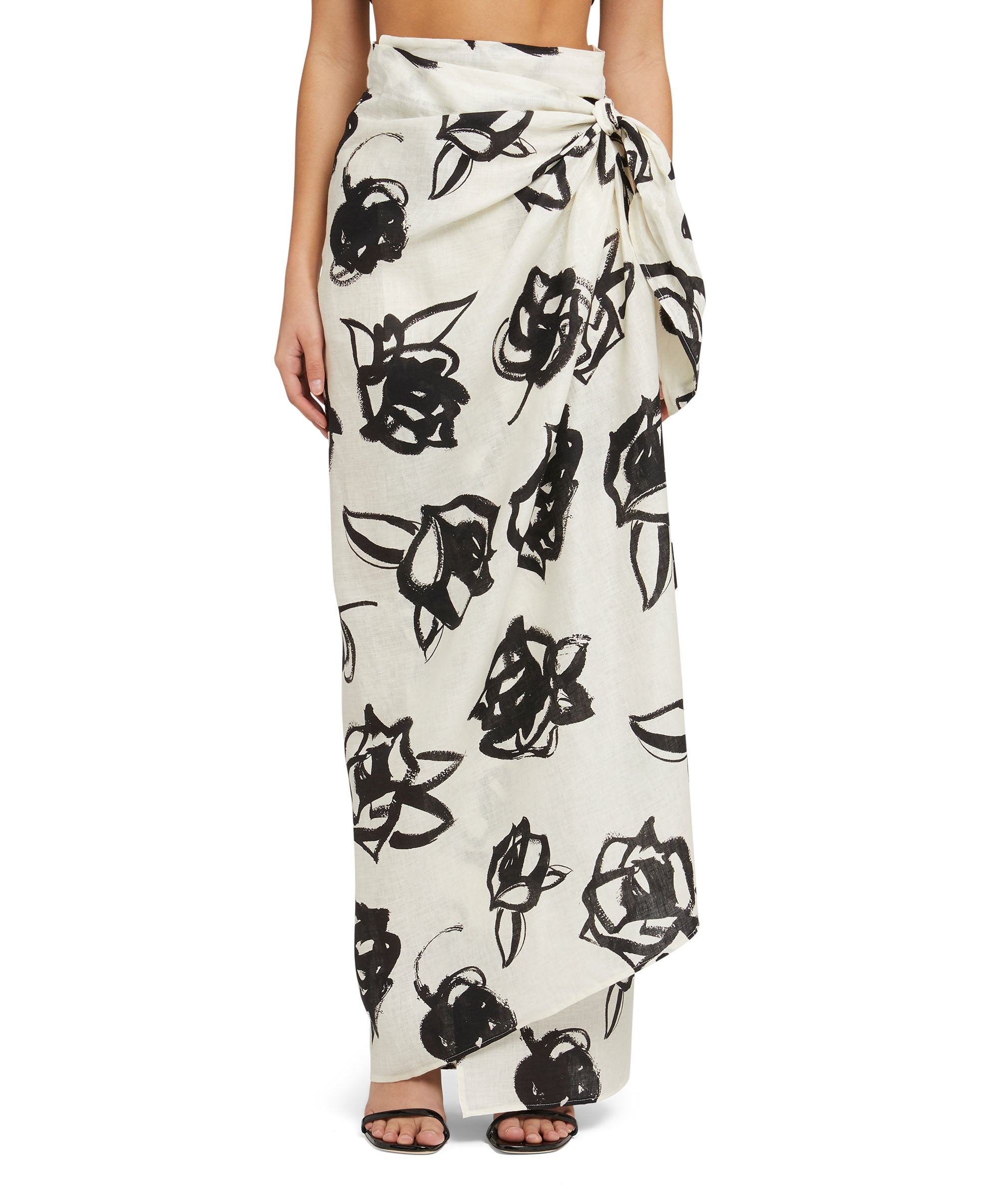 Blended linen wrap skirt with brushstroke rose print - 2