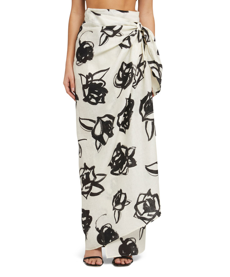 MSGM Blended linen wrap skirt with brushstroke rose print outlook