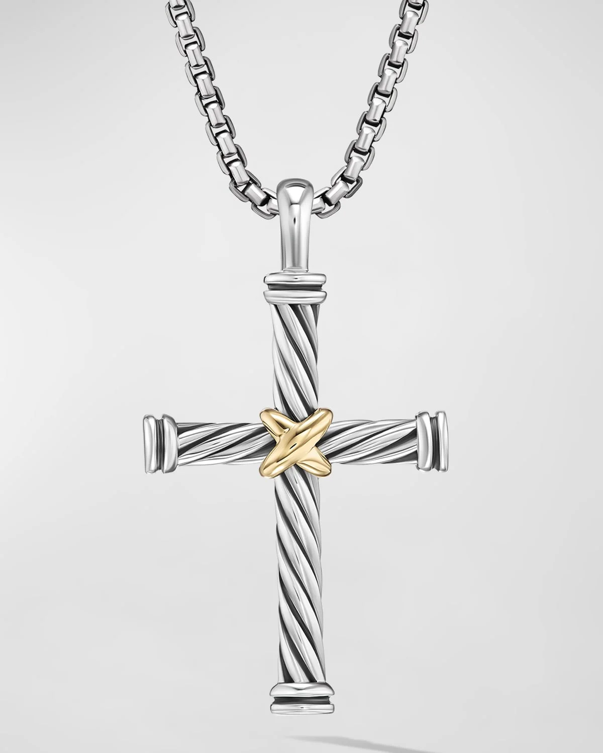 Men's Cable Cross Pendant in Silver with 18K Gold, 35mm - 1
