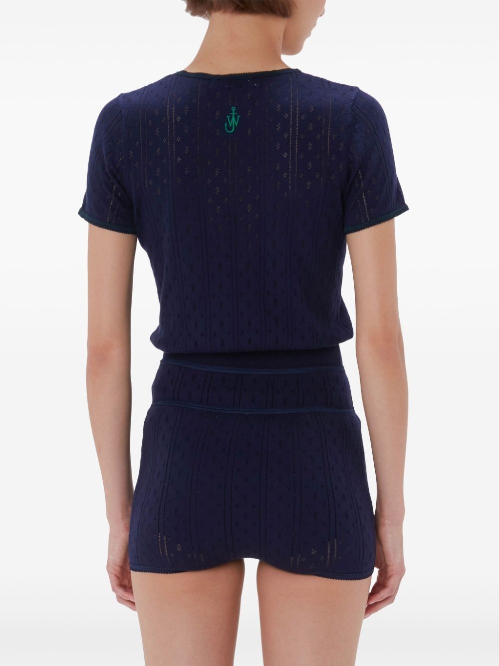 logo-embroidered pointelle top - 4