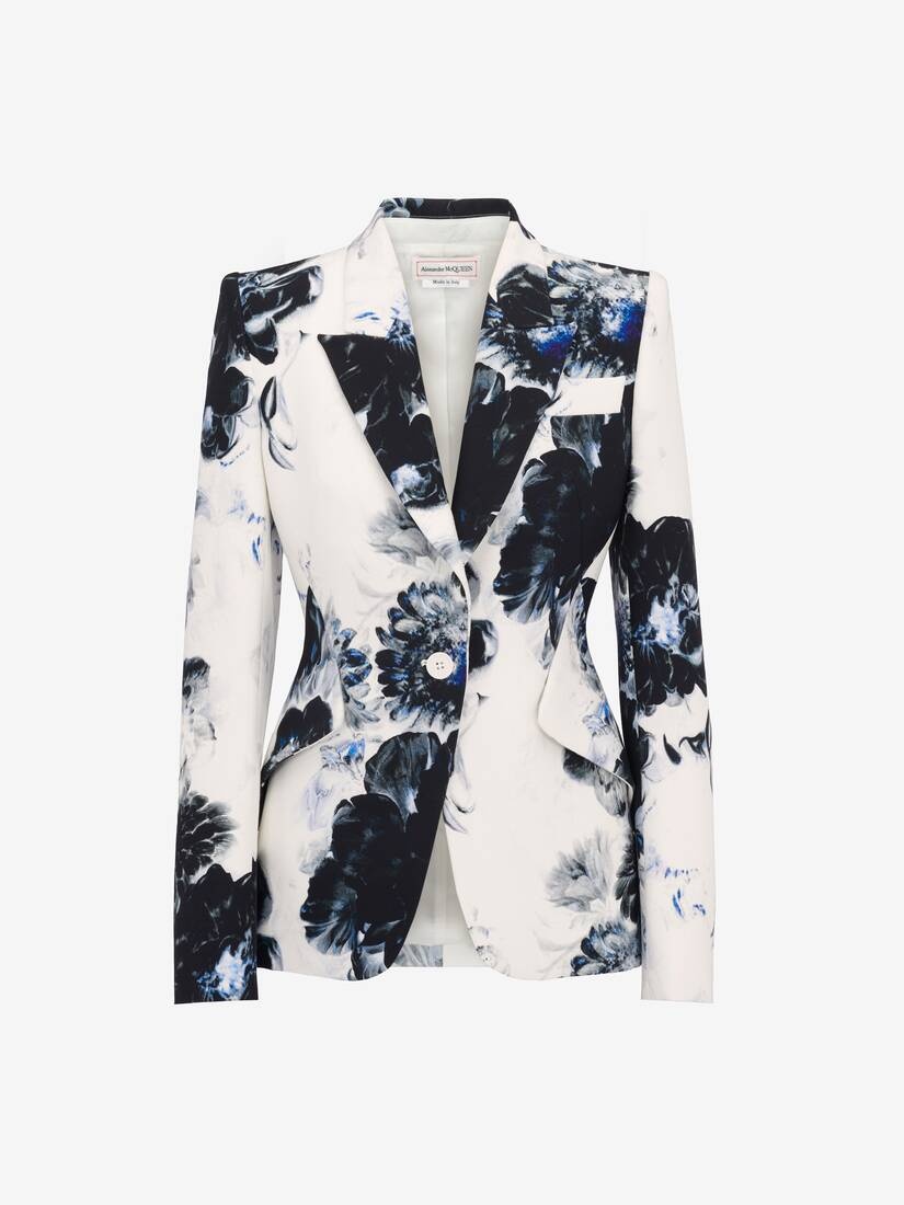 Women's Chiaroscuro Peak Shoulder Jacket in White/black/electric Blue - 1