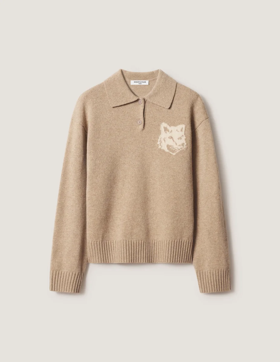 FOX HEAD INTARSIA MERINO POLO JUMPER - 1
