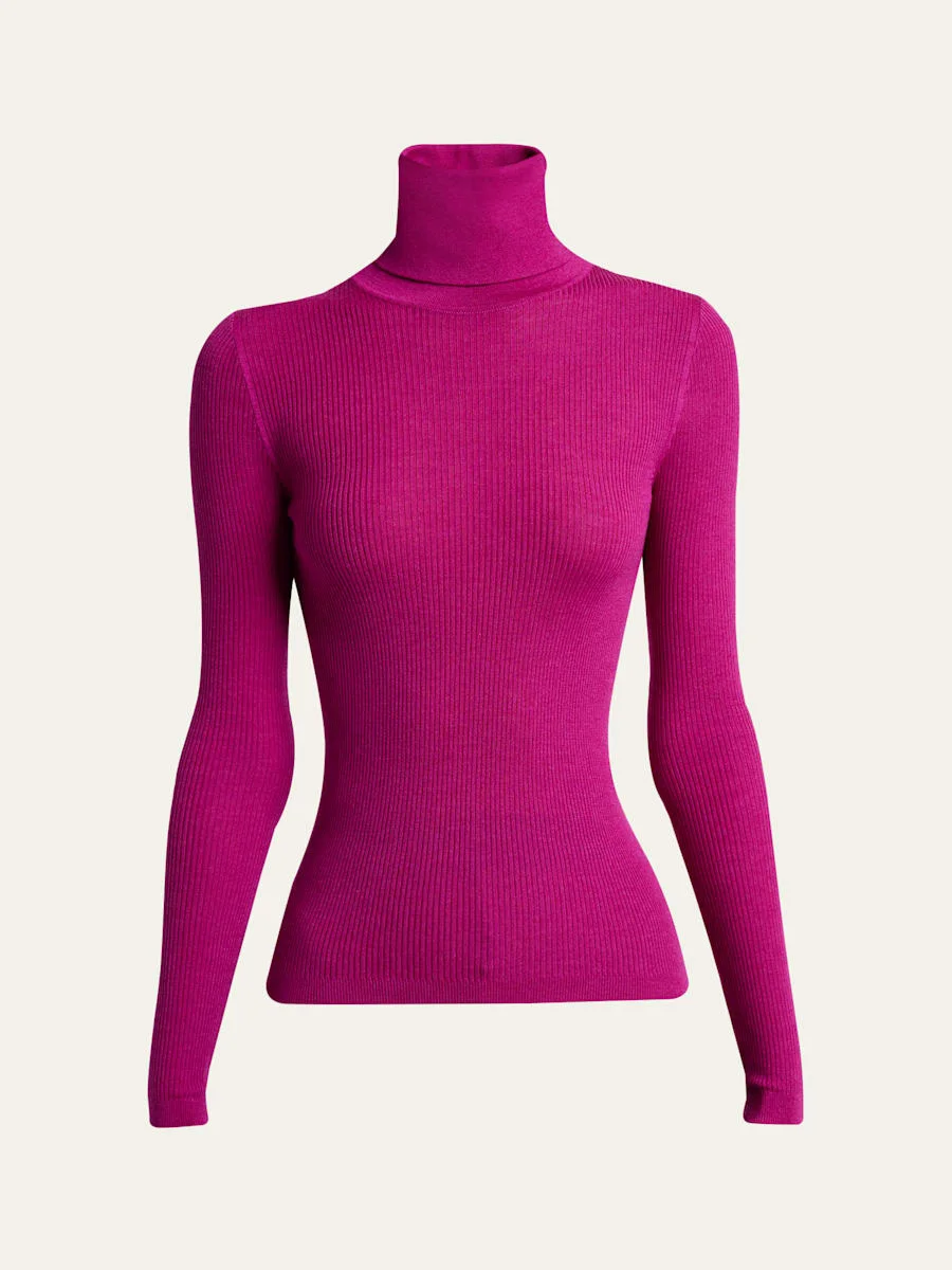 Cashmere-Wool Ribbed Turtleneck Sweater - 1