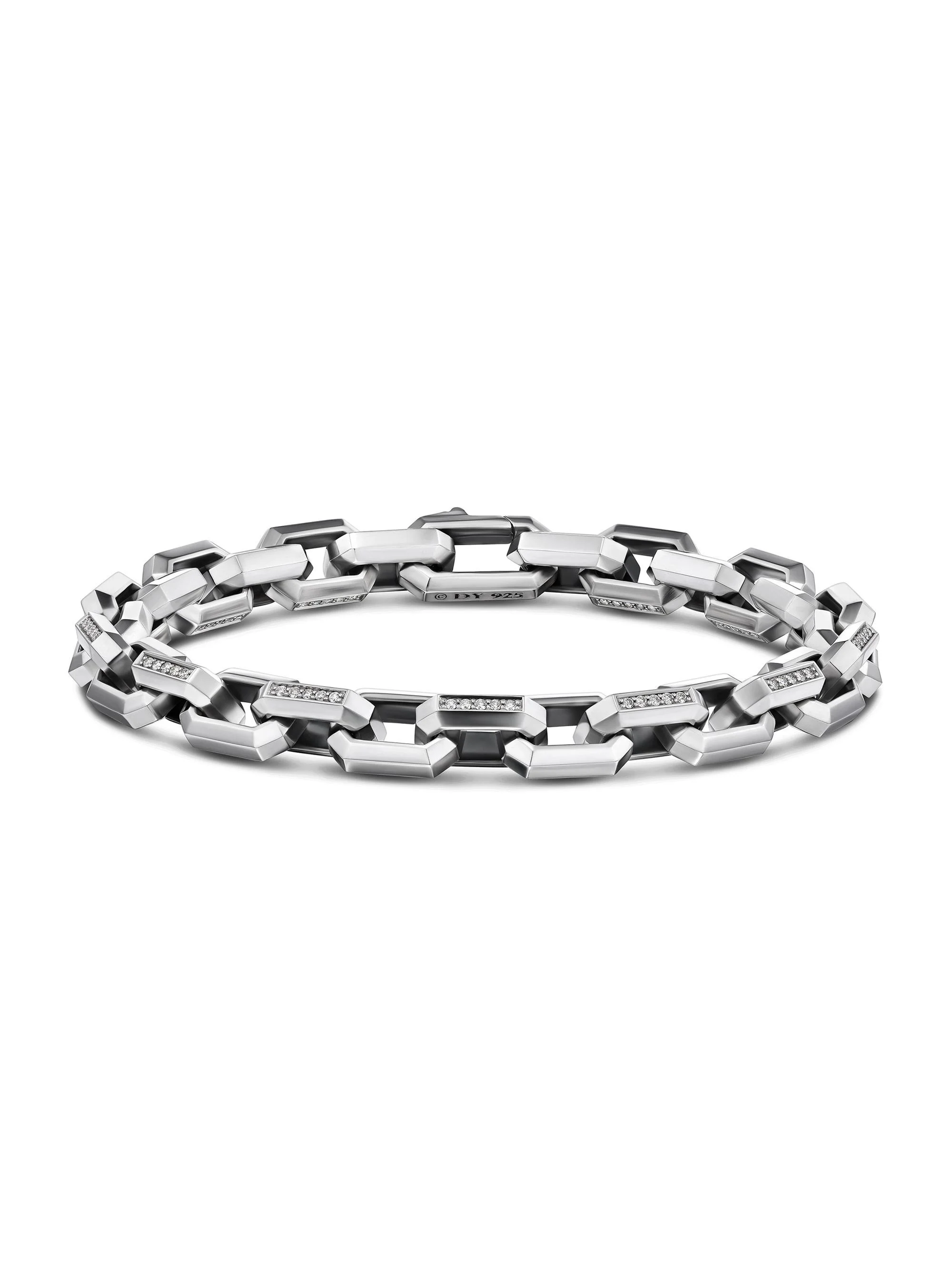 Men's Heirloom Chain Link Bracelet in Sterling Silver - Diamond - 1