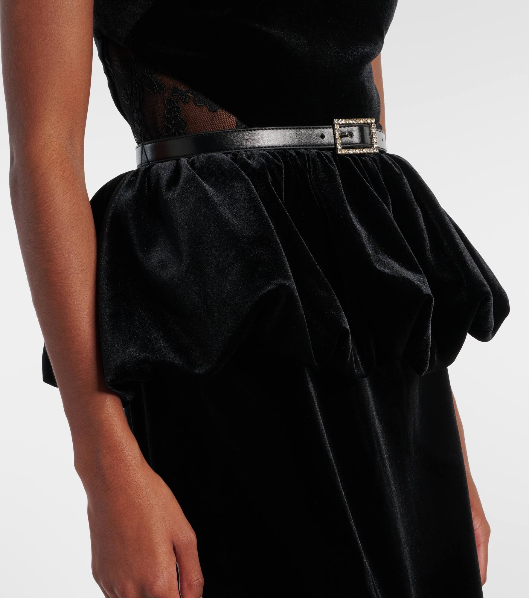 Belted lace-trimmed velvet midi dress - 5