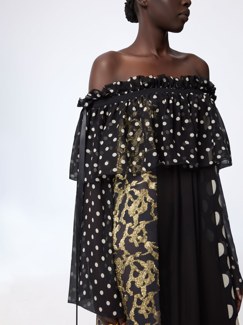 Polka Dot Long Silk Dress With Bow Details 3