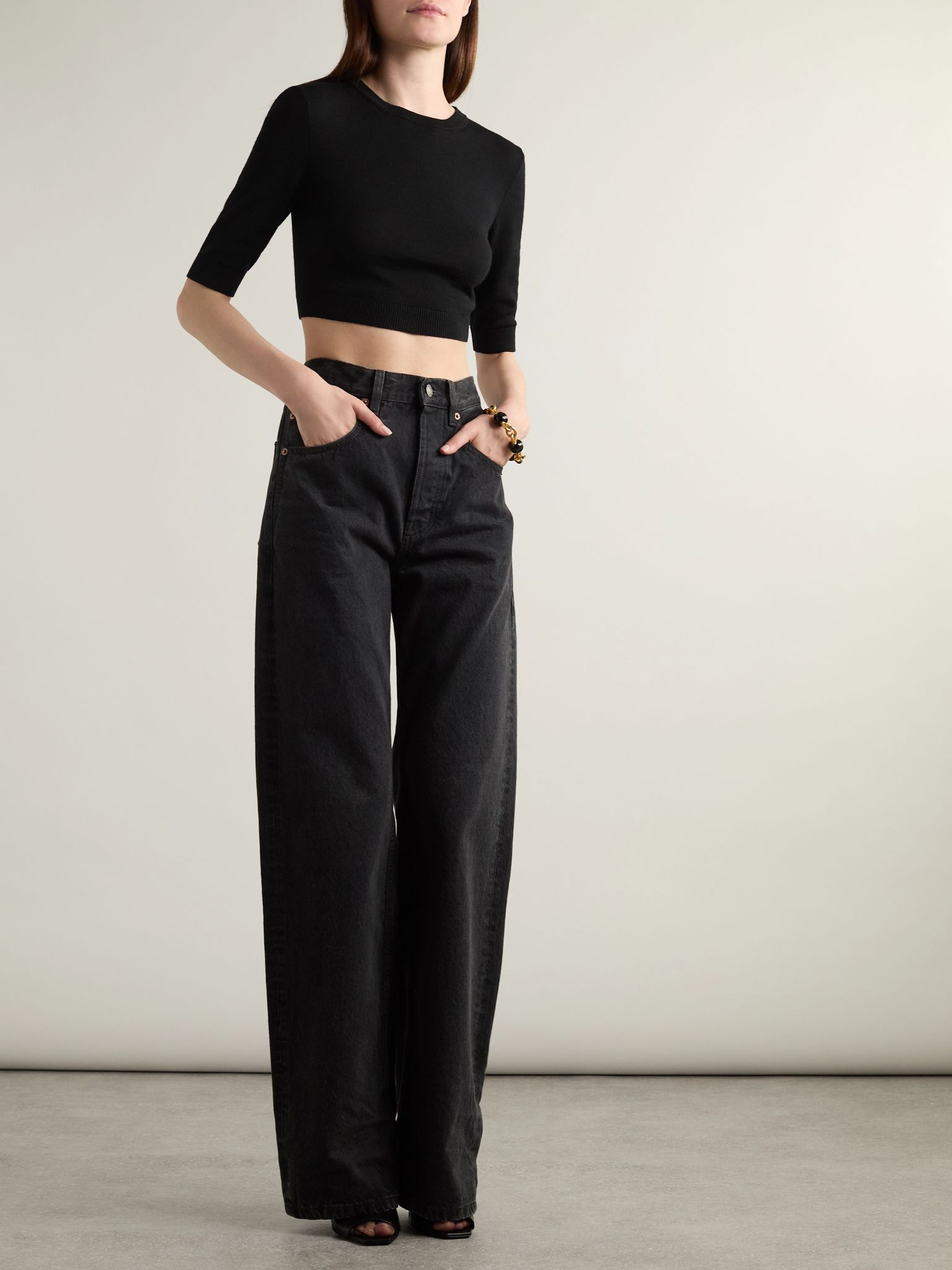 Cropped wool sweater Black - 2