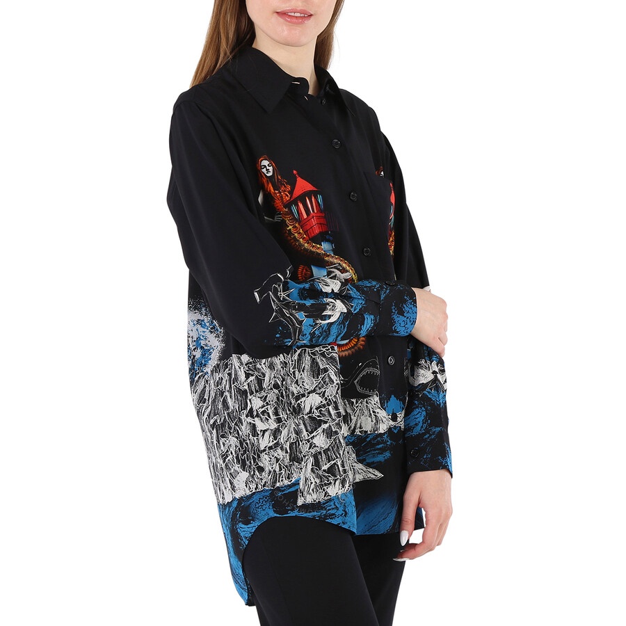 Burberry Ladies Mermaid Printed Silk Shirt - 4