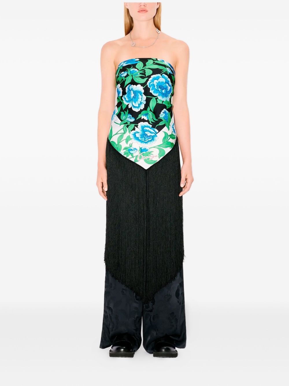 floral-print fringed top - 2