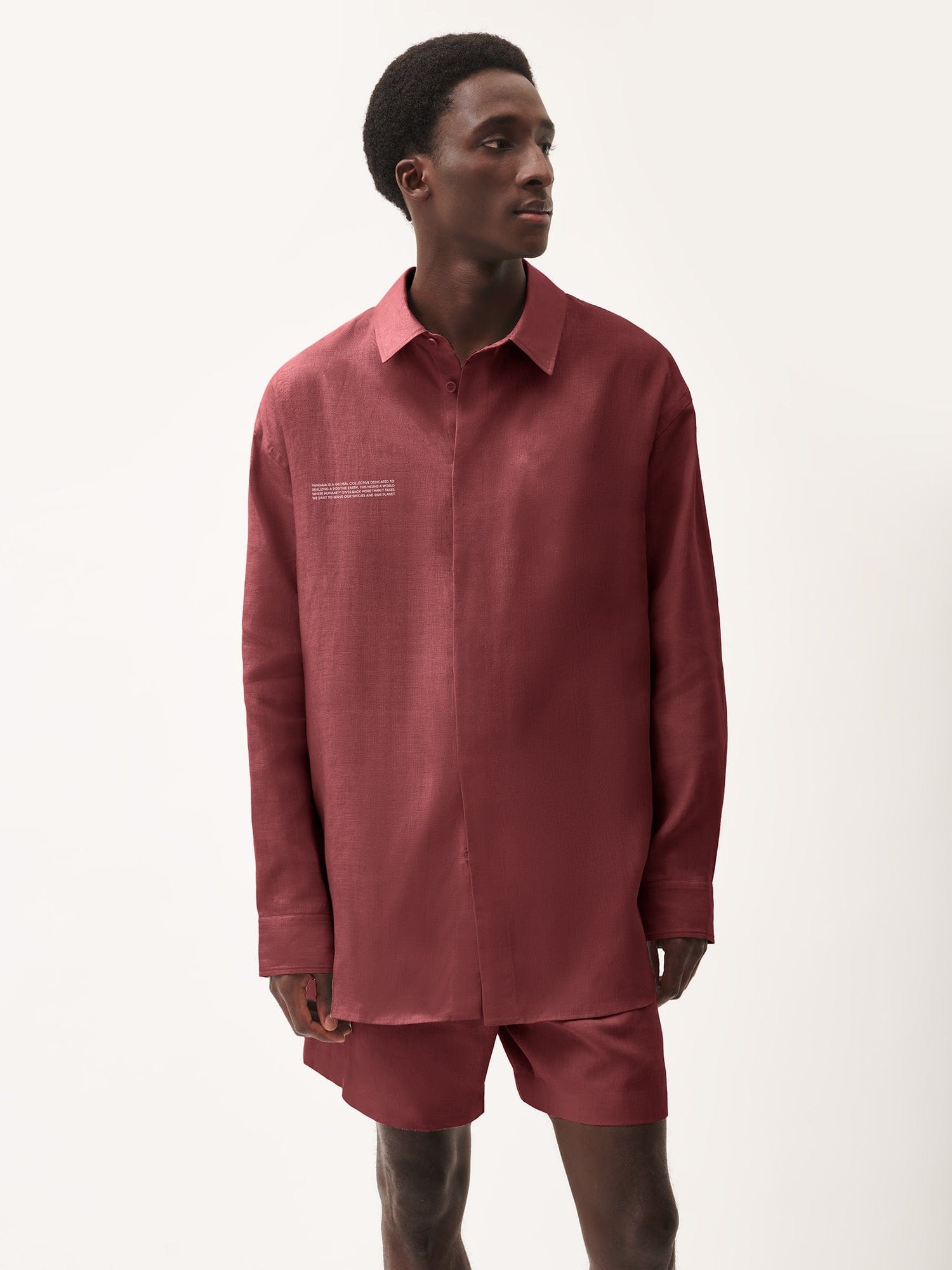 Mens DNA Linen Collared Long Sleeve Shirt - Garnet Red - 3