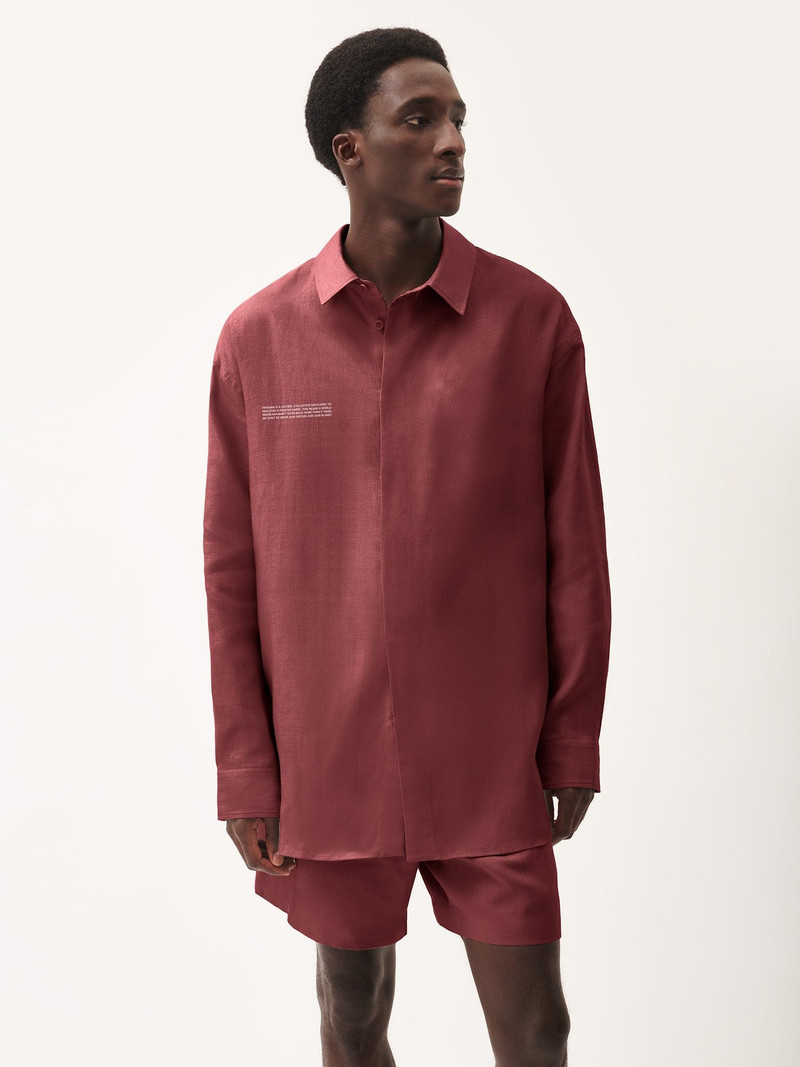 Mens DNA Linen Collared Long Sleeve Shirt - Garnet Red 3