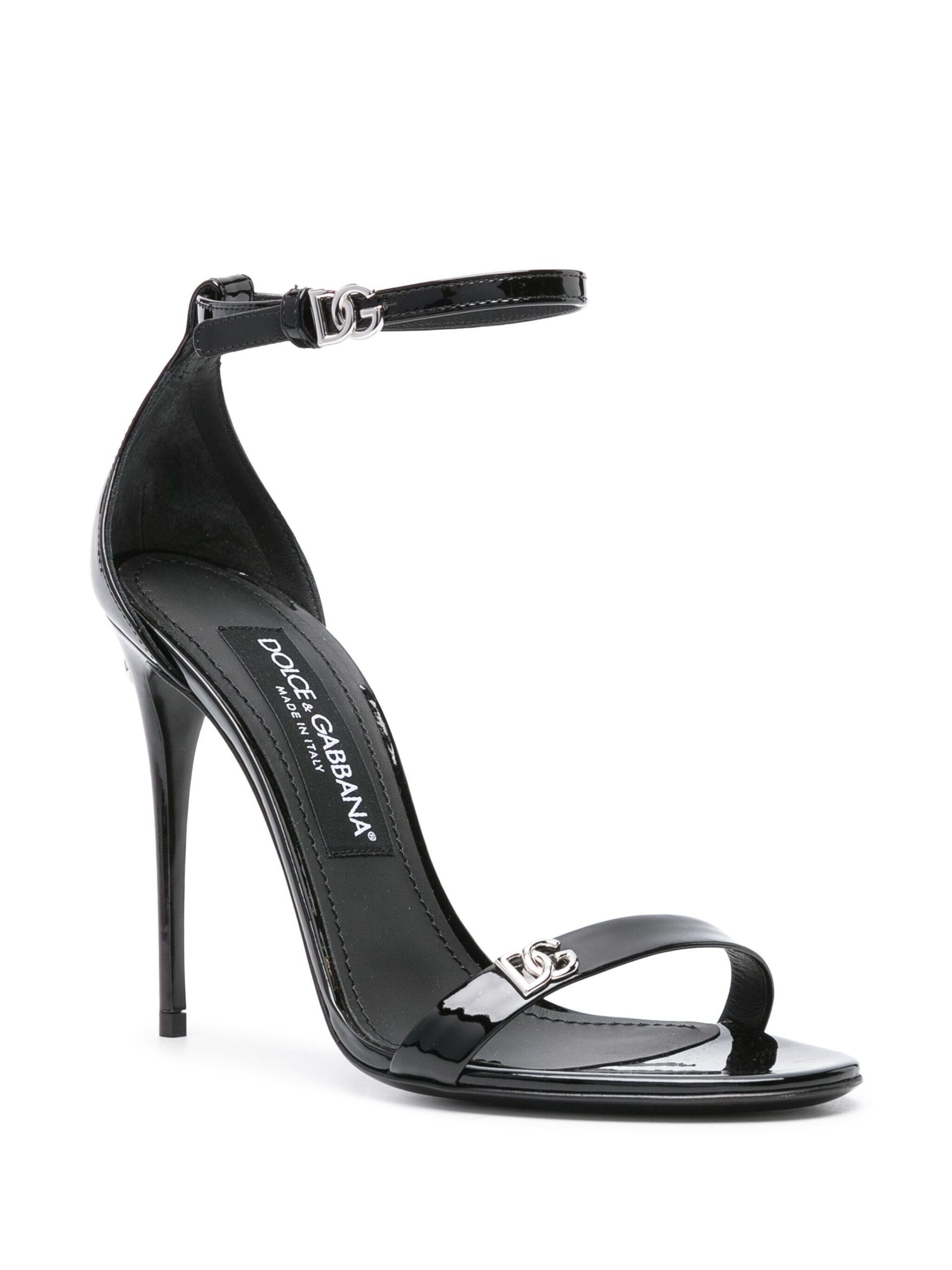 Black Logo-Plaque Patent Leather Sandals - 2