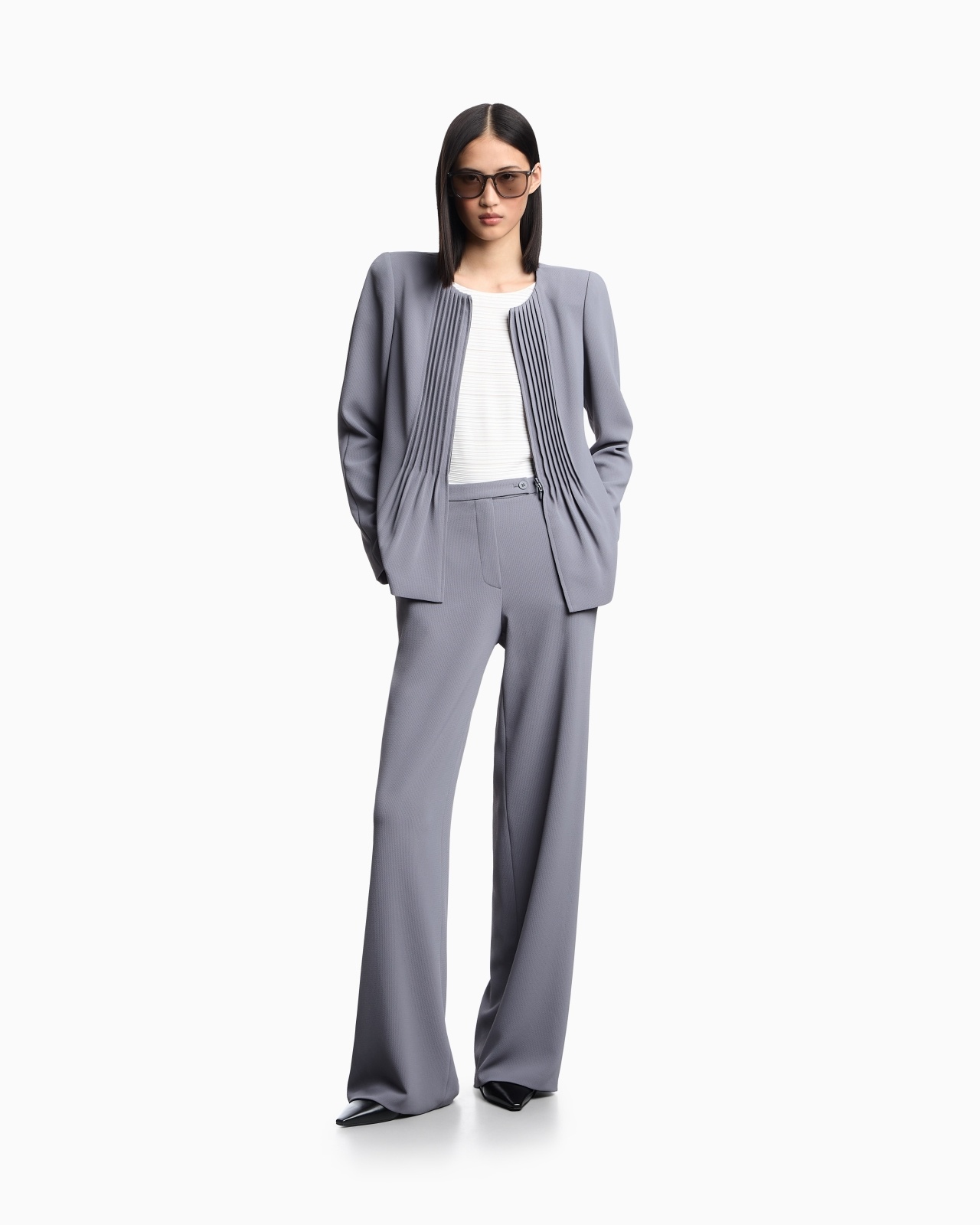 PALAZZO TROUSERS IN FLUID ARMURE FABRIC - 2