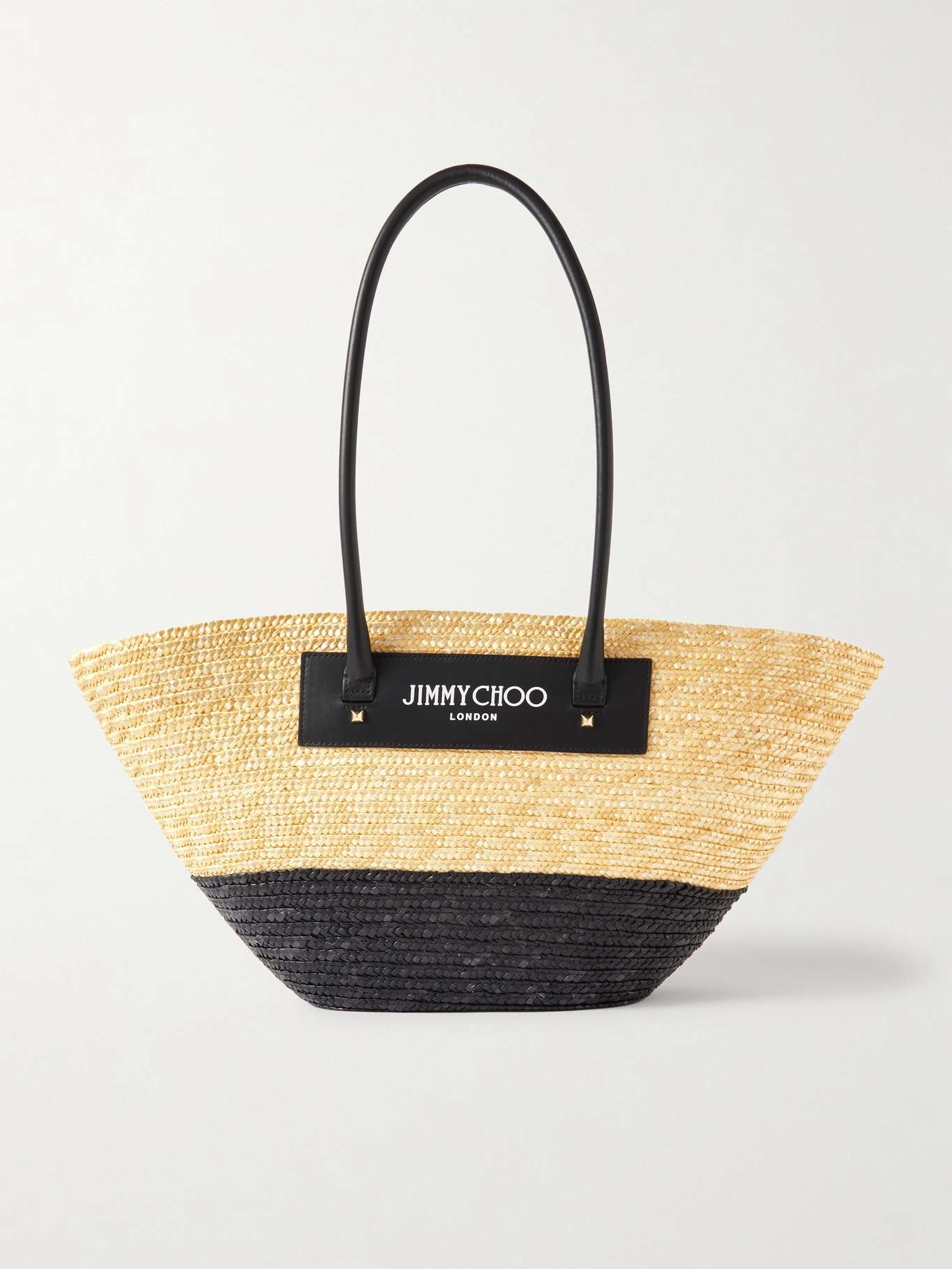 Avenue medium two-tone leather-trimmed raffia tote - 1