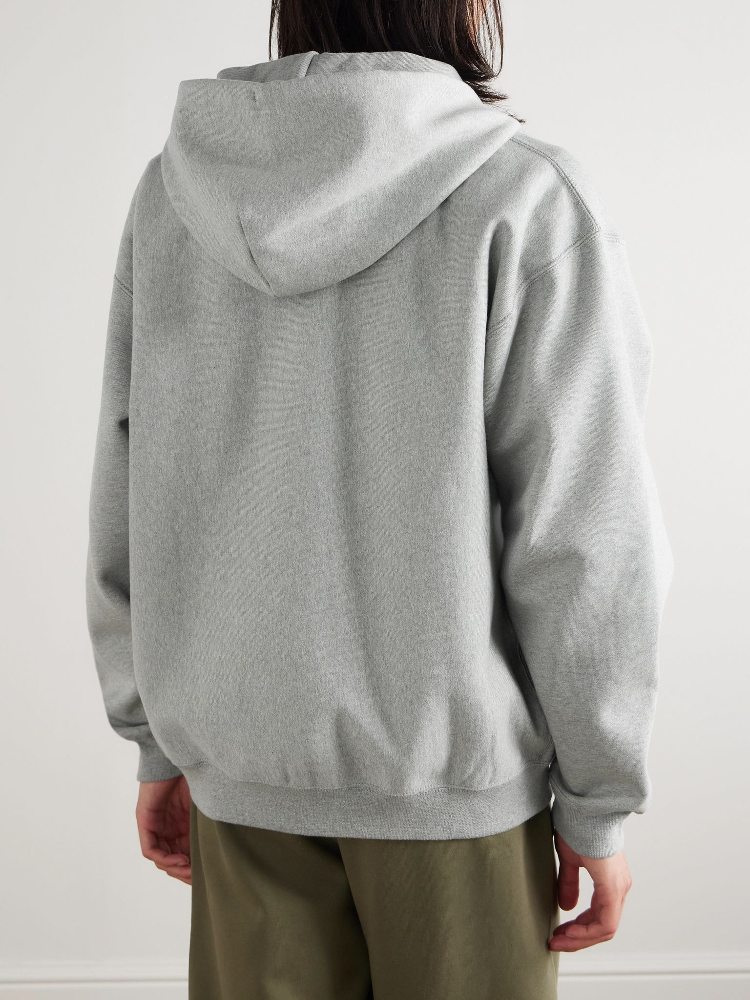 Solo Swoosh Logo-Embroidered Cotton-Blend Jersey Hoodie Gray - 3