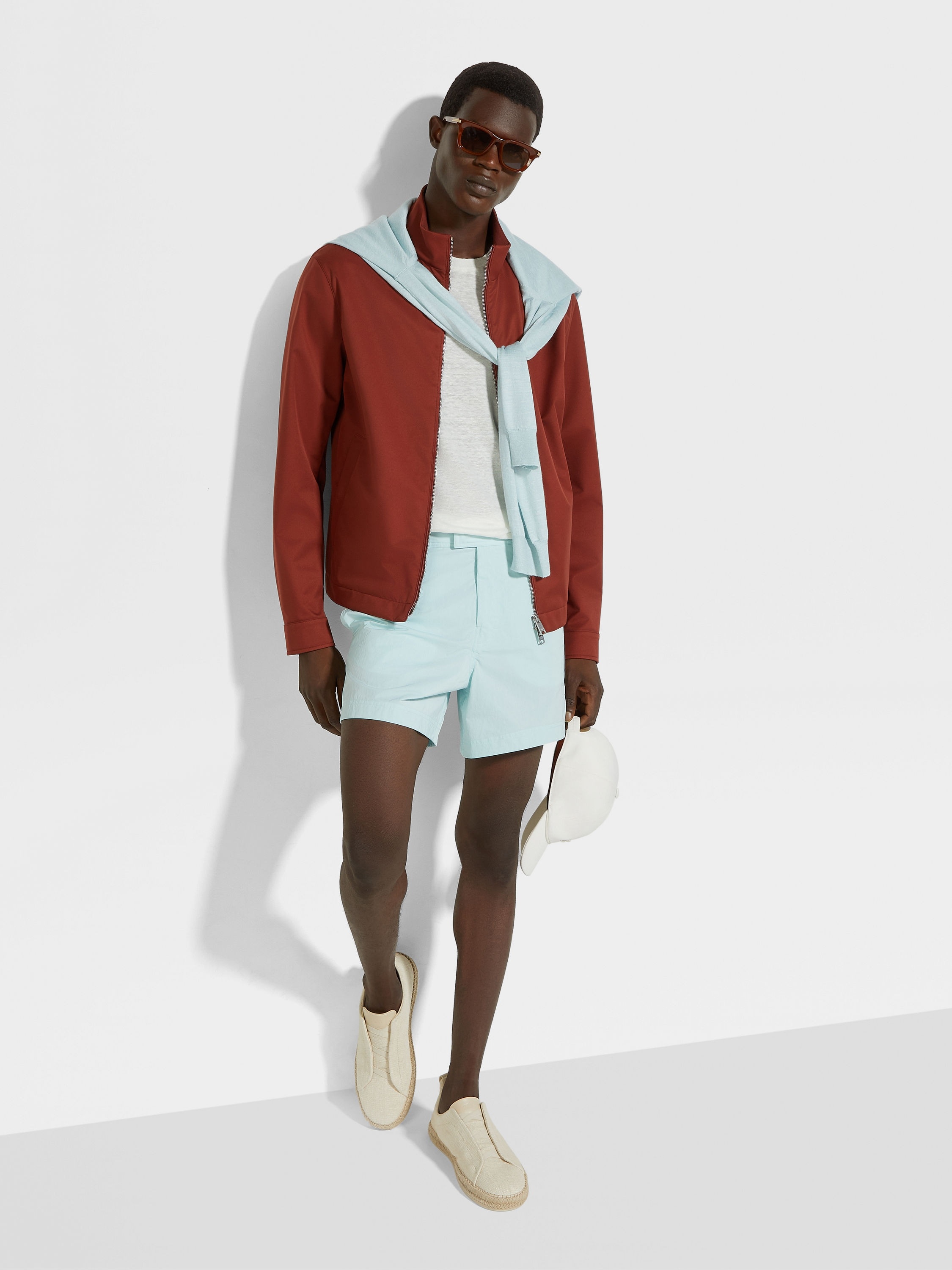LIGHT BLUE MÉLANGE SILK CASHMERE AND LINEN CREWNECK - 3
