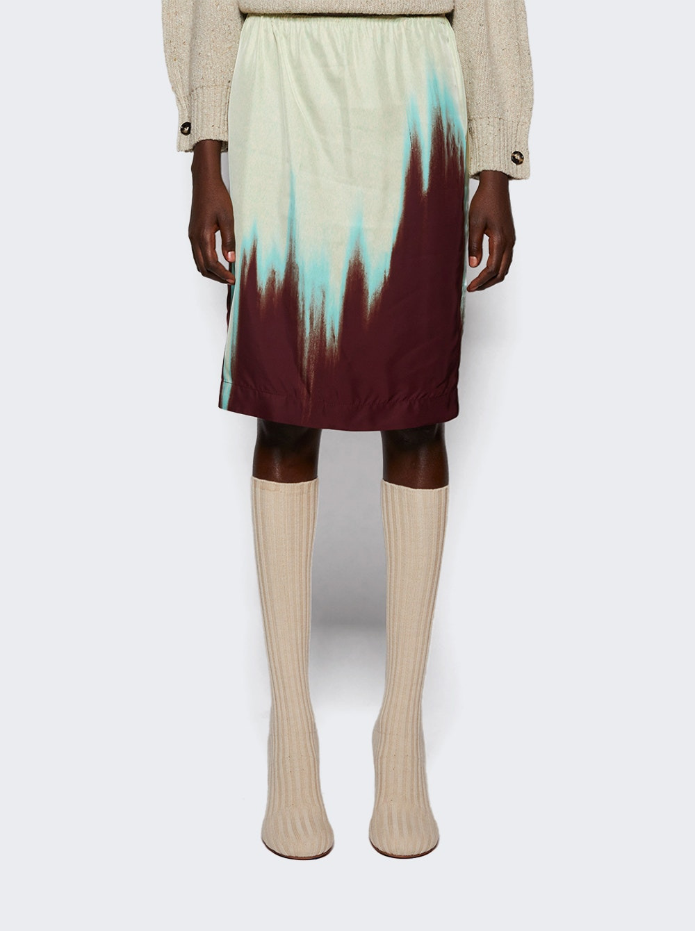 Degrade Petal Print Skirt Burgundy And Mint - 3