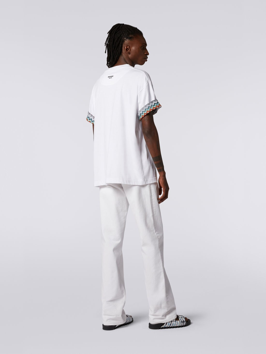 Cotton crew-neck T-shirt with knitted insert - 4