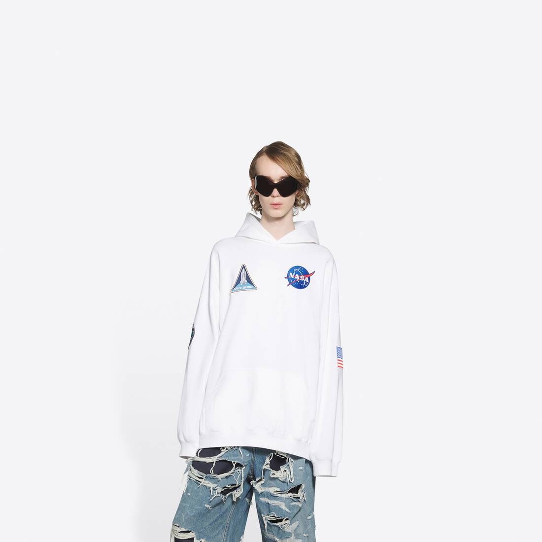 Space Boxy Hoodie in White - 3