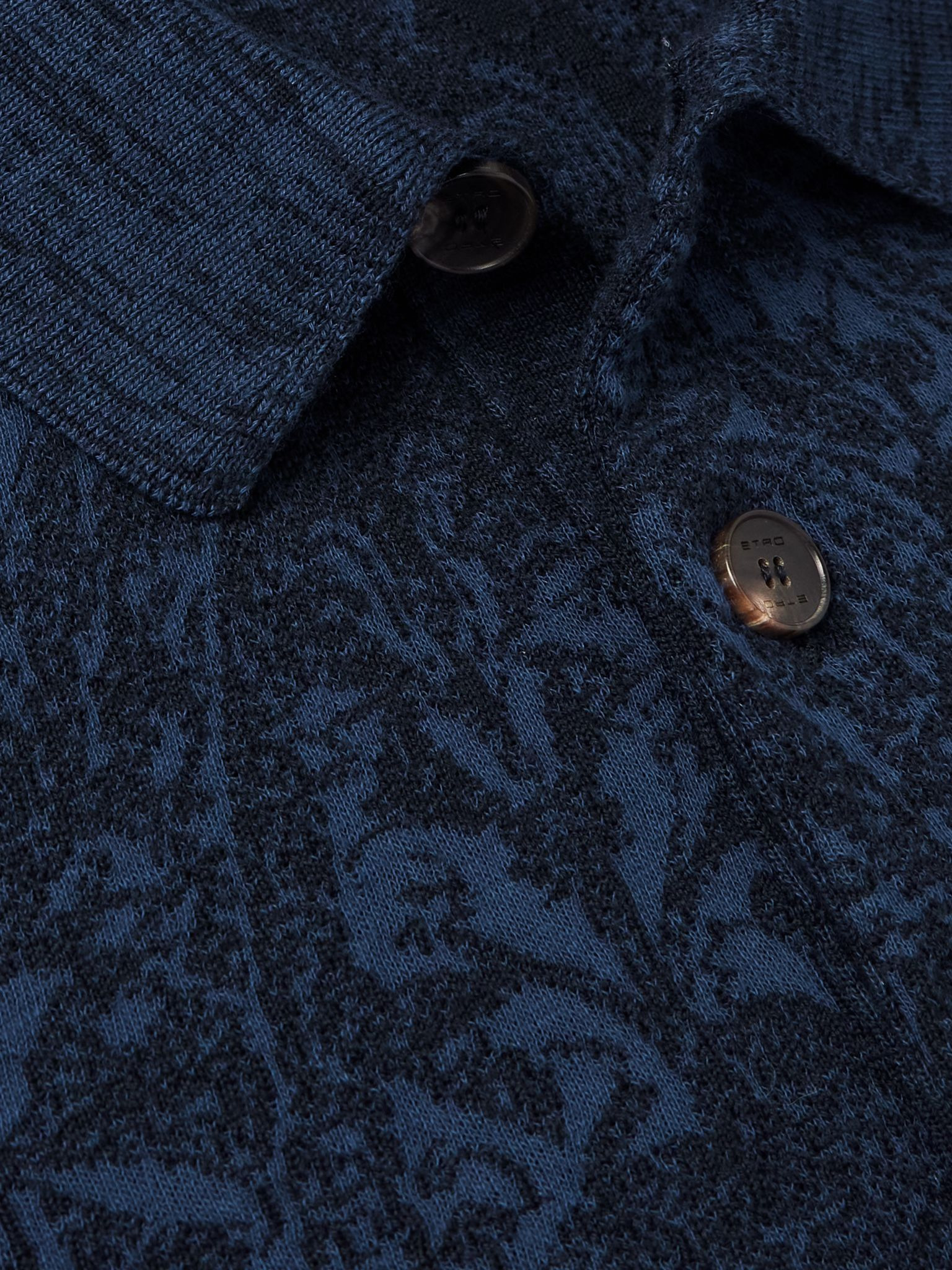 Slim-Fit Paisley-Jacquard Cotton-Blend Polo Shirt Navy - 5