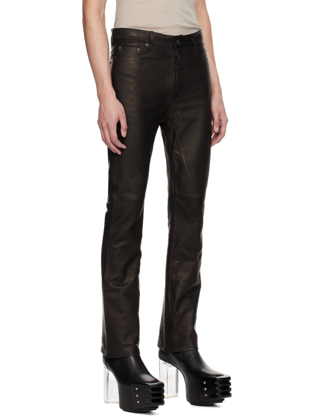 Black Jim Cut Leather Pants - 2