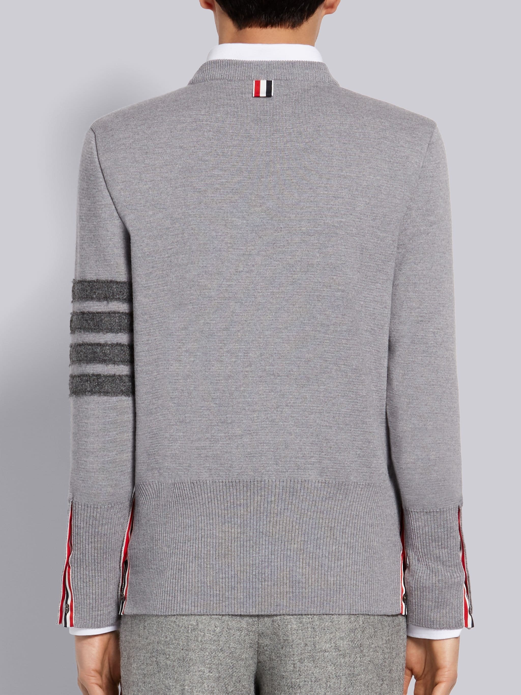 Light Grey Milano Stitch Fine Merino Crewneck Shetland 4-Bar Pullover - 3