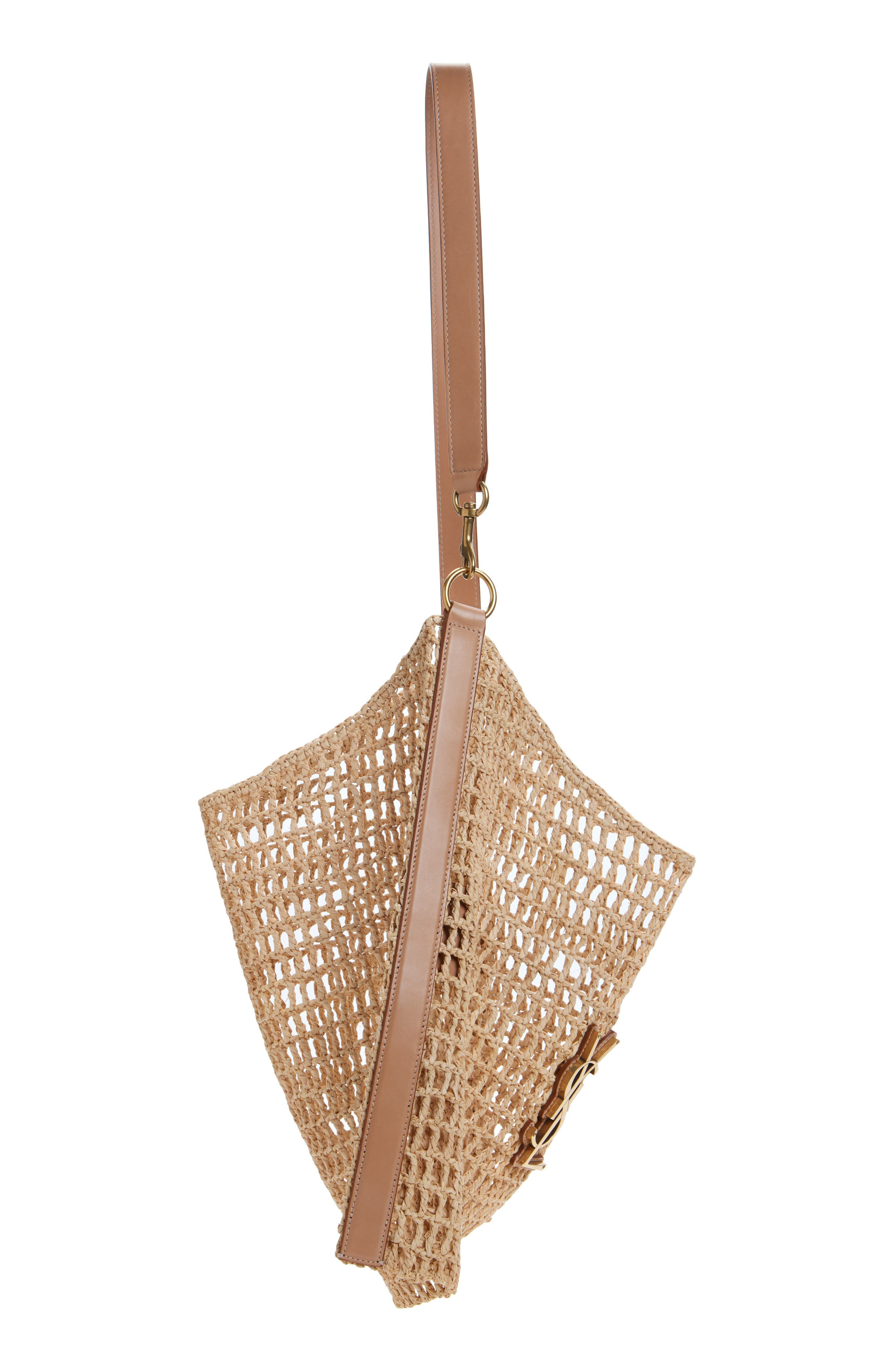 Saint Laurent Oxalis Raffia Macramé Shoulder Bag in Naturel/Vintage Brown/Gold at Nordstrom - 5
