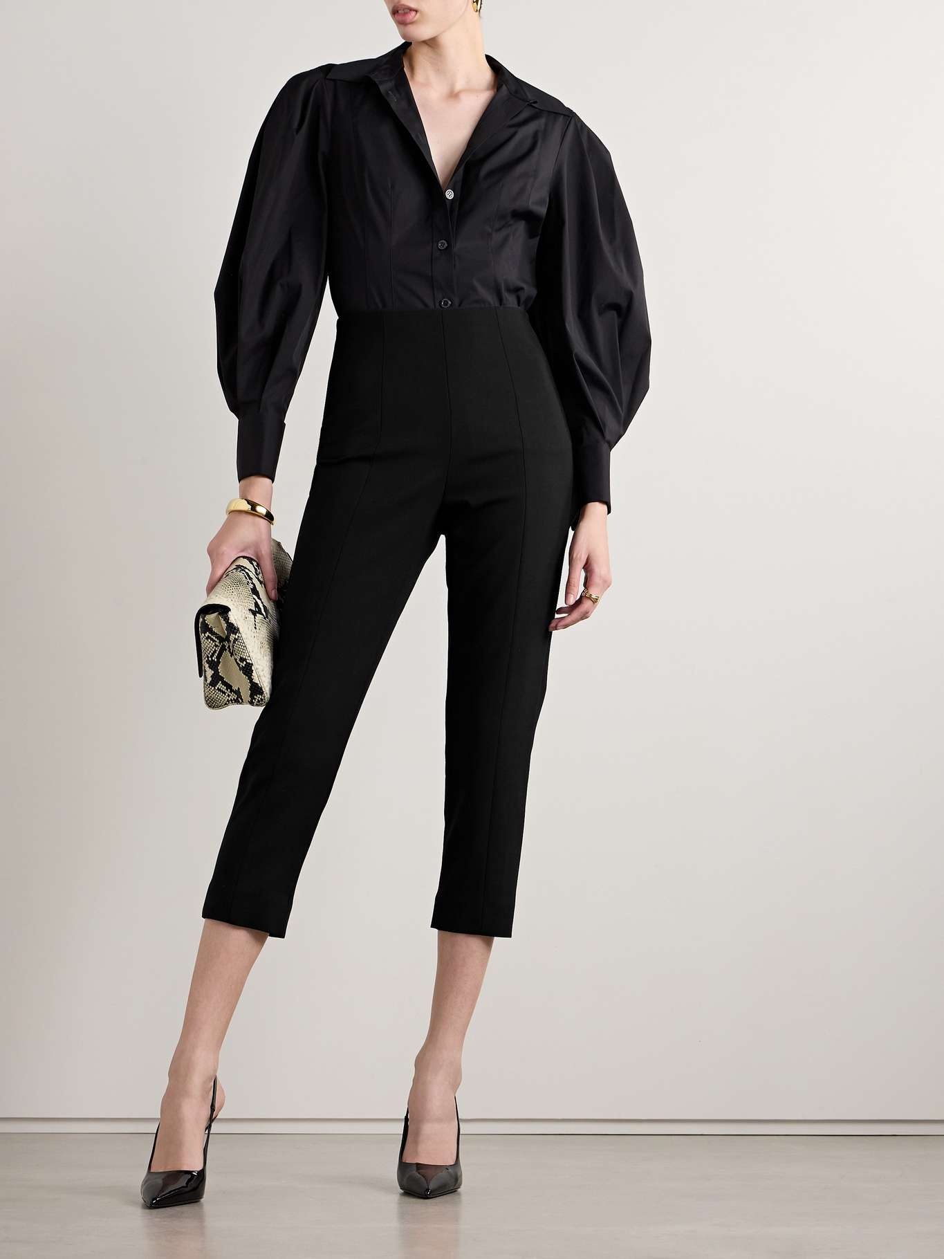 Cropped wool-blend crepe skinny pants Black - 2
