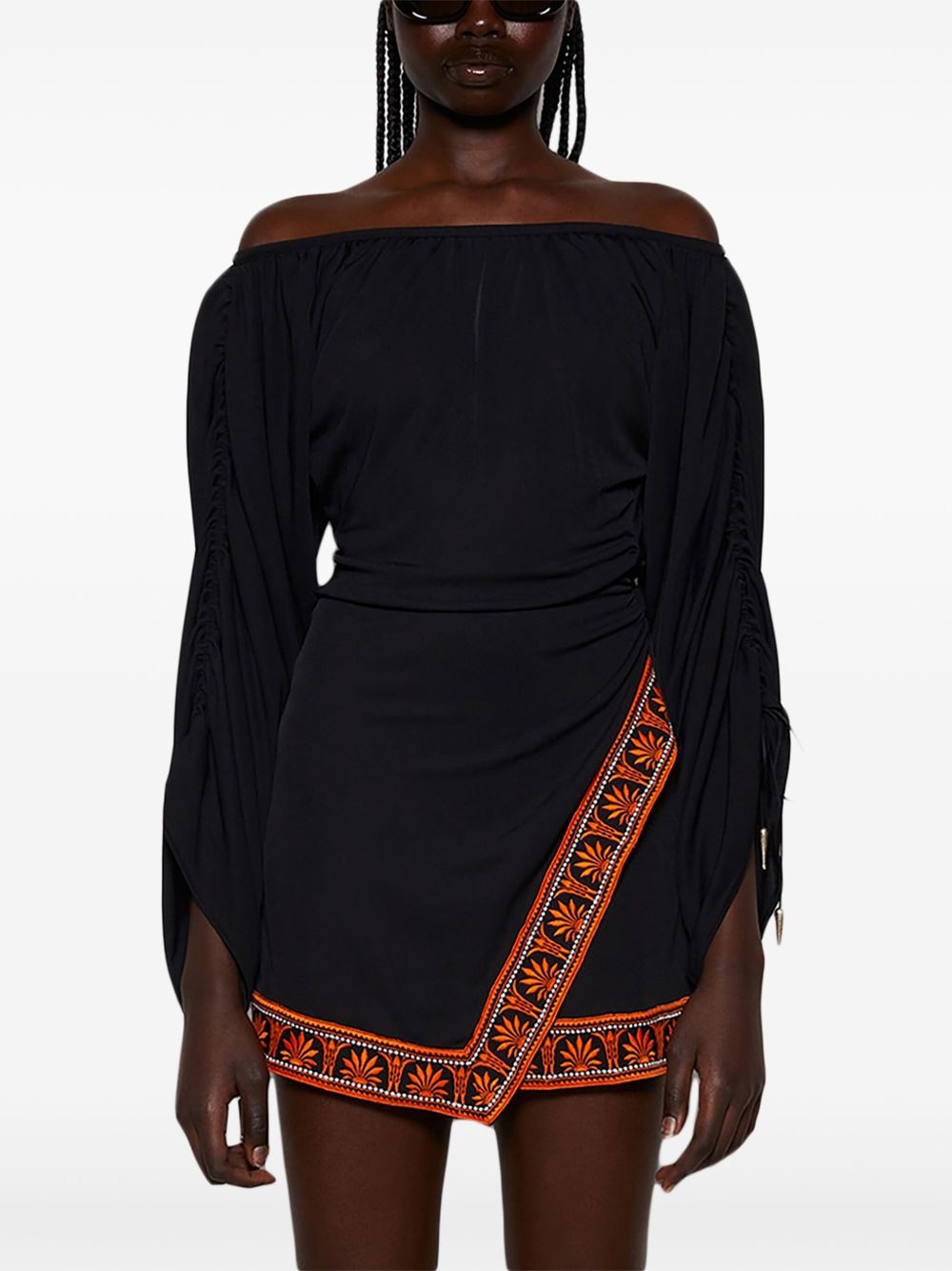 contrast trimming off-the-shoulder minidress - 3