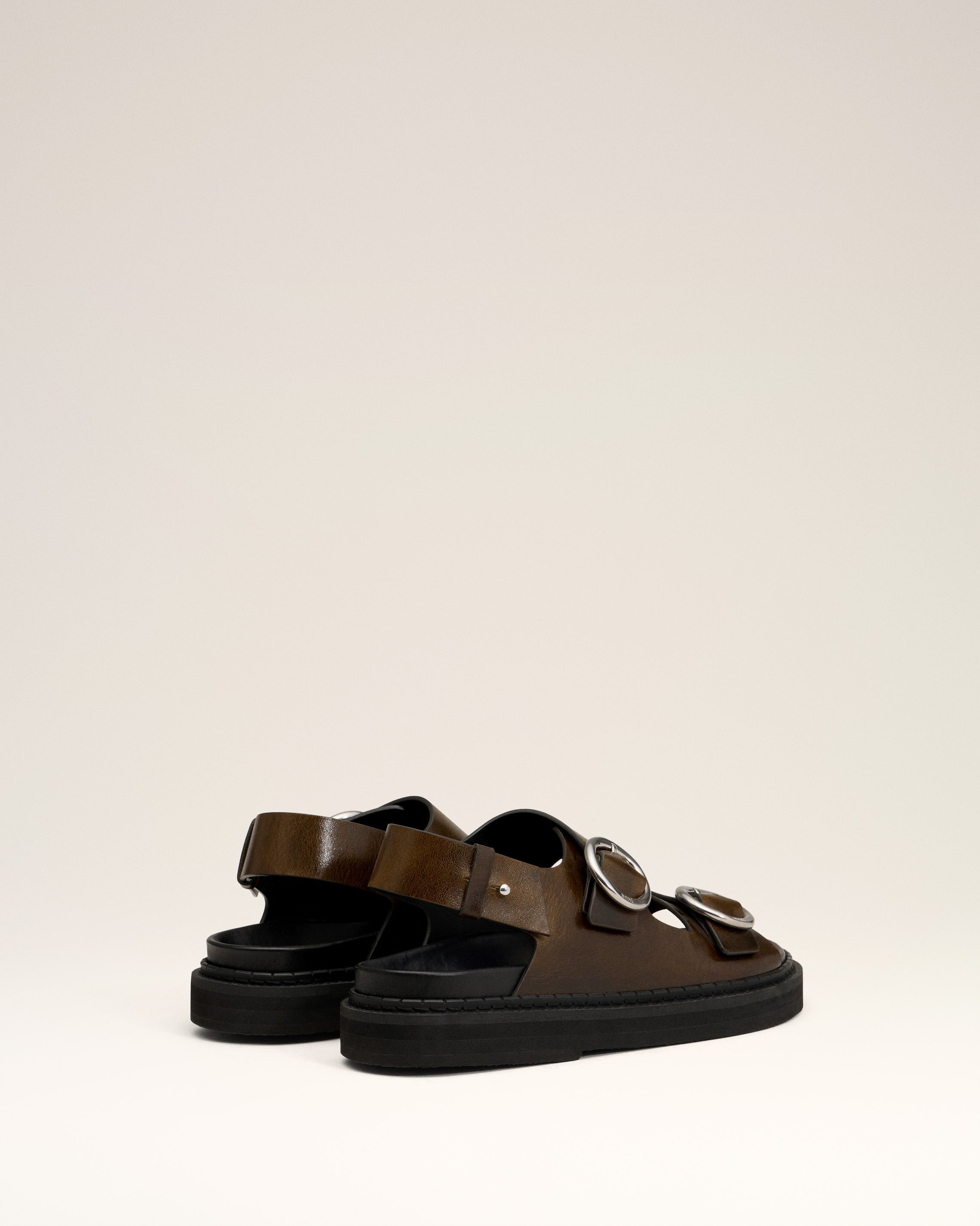 GREEN LEATHER FUSSBET MIDI SANDALS - 4
