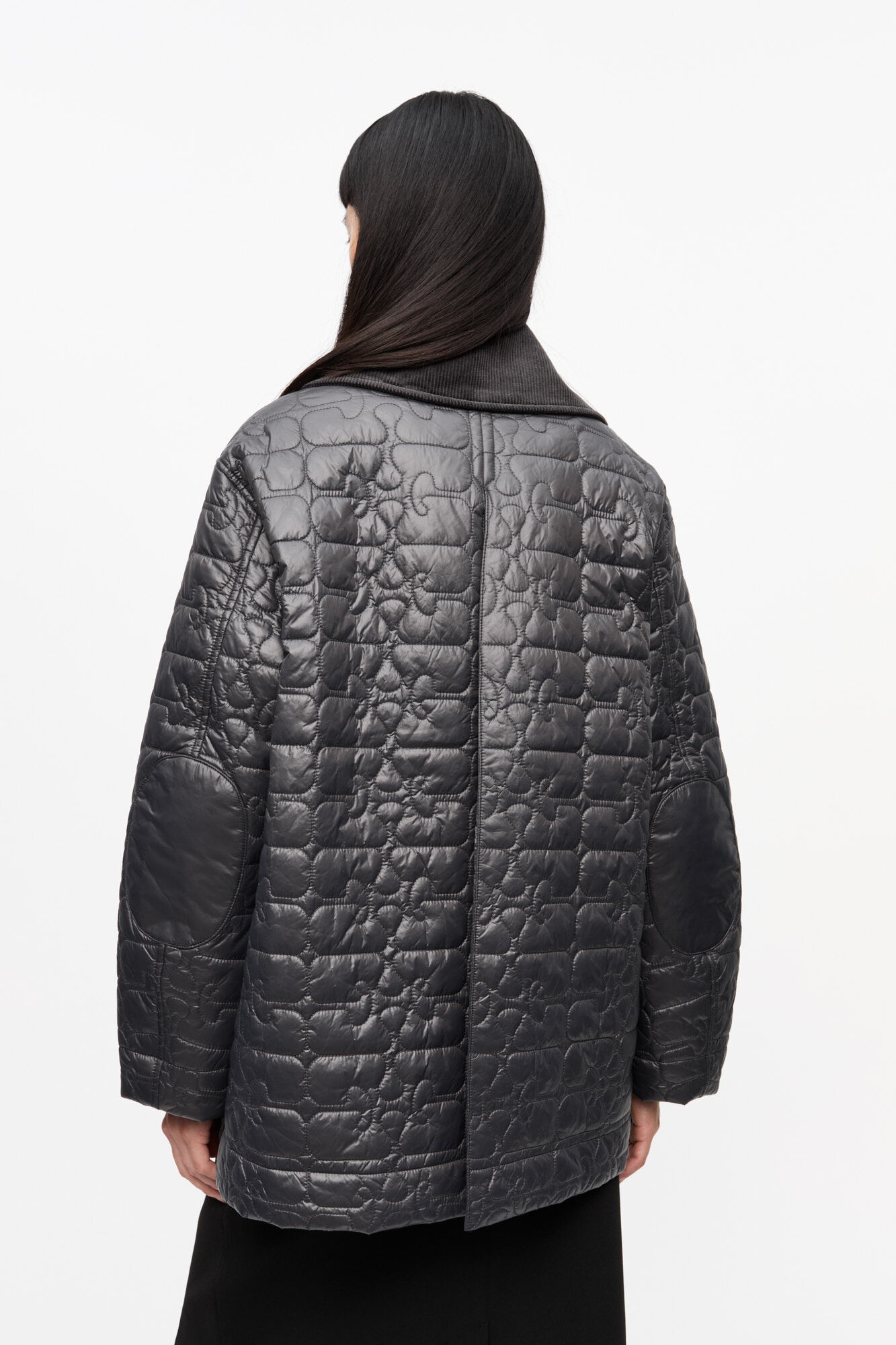 BLACK SHINY QUILT MIDI JACKET - 4