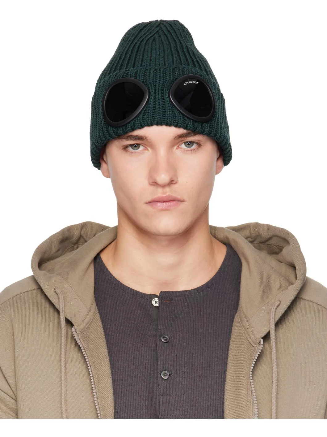 Green Extrafine Merino Wool Goggle Beanie - 1