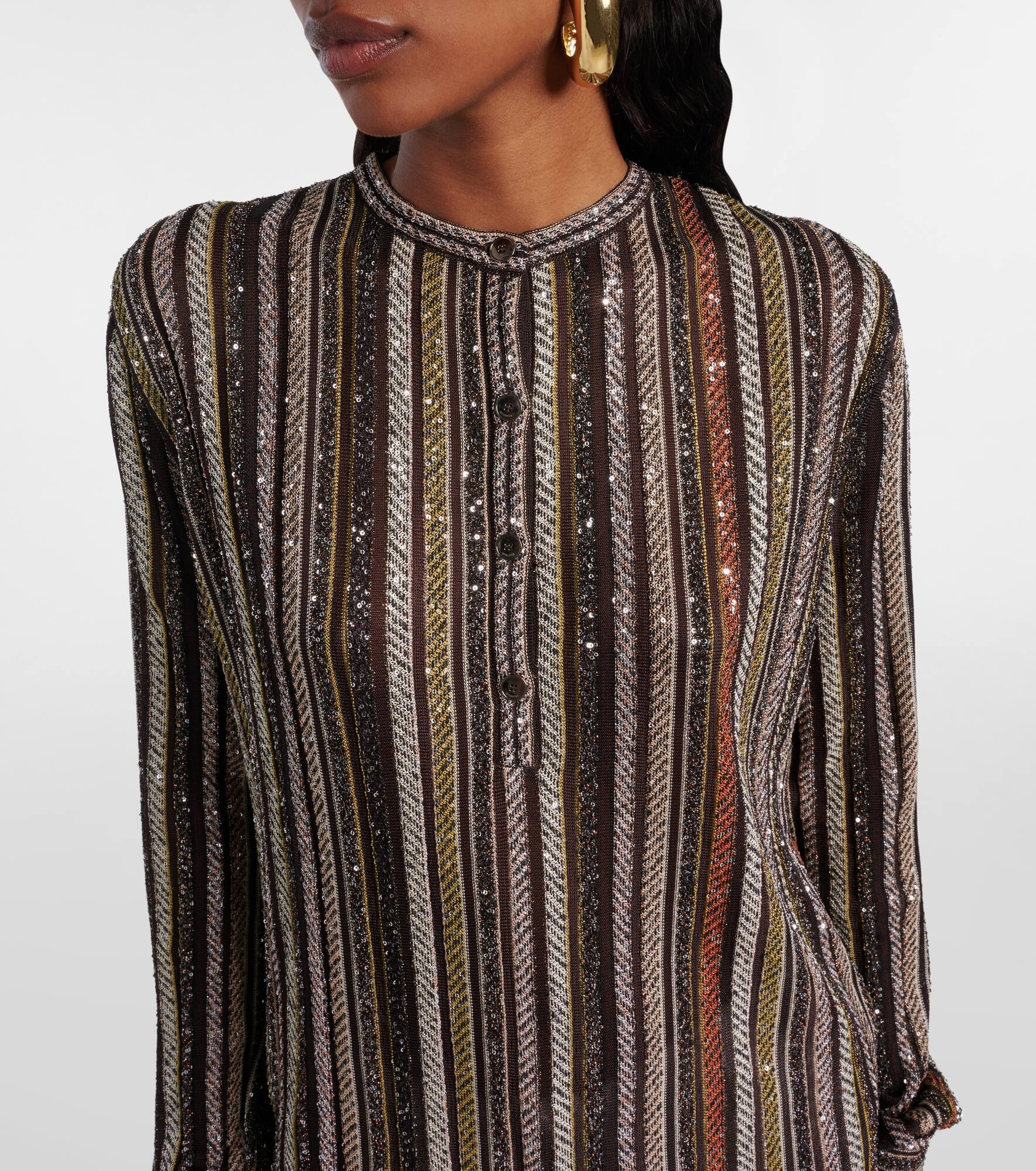 Striped lamé Henley shirt - 4