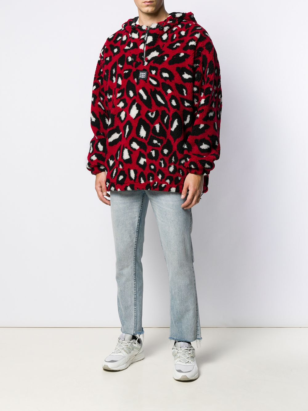 animal print shearling hooded sweater - 2