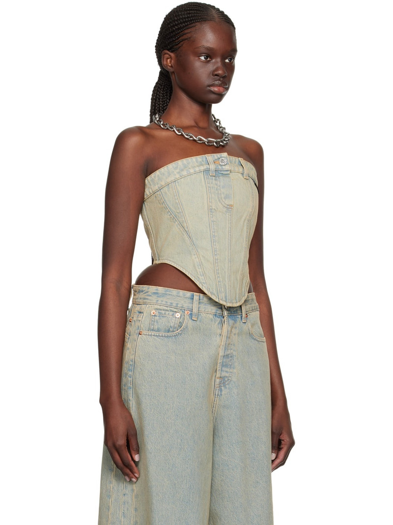 Beige Paneled Denim Tank Top 2