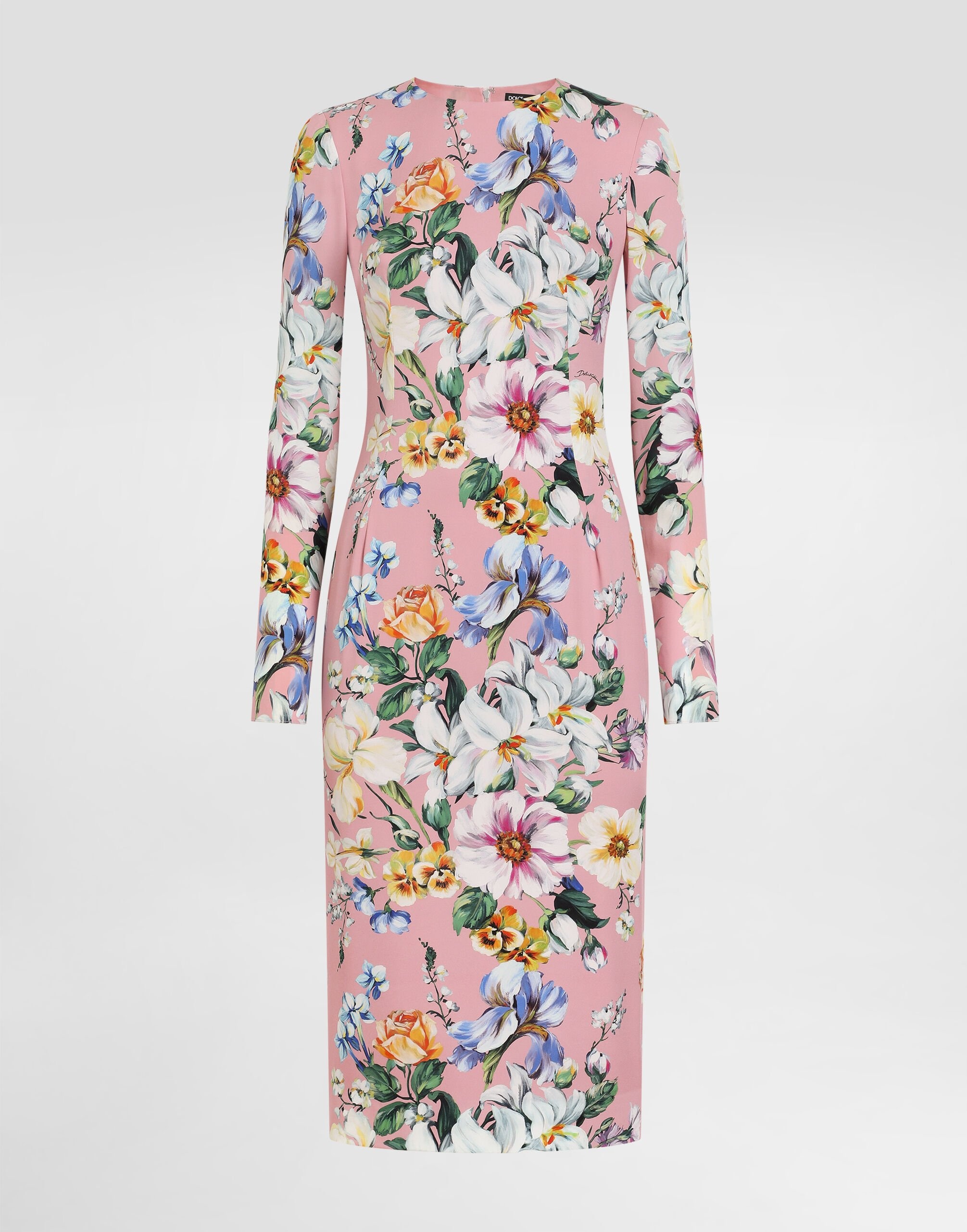 Charmeuse calf-length sheath dress with floral print - 1