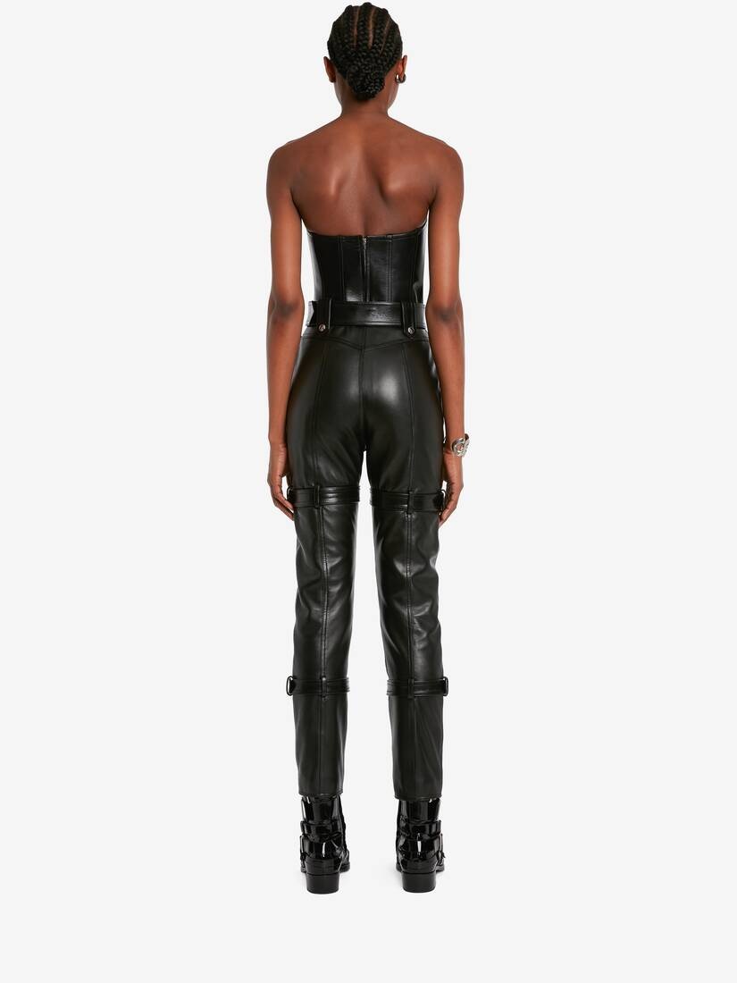 Women's Leather Bustier Top in Black - 4